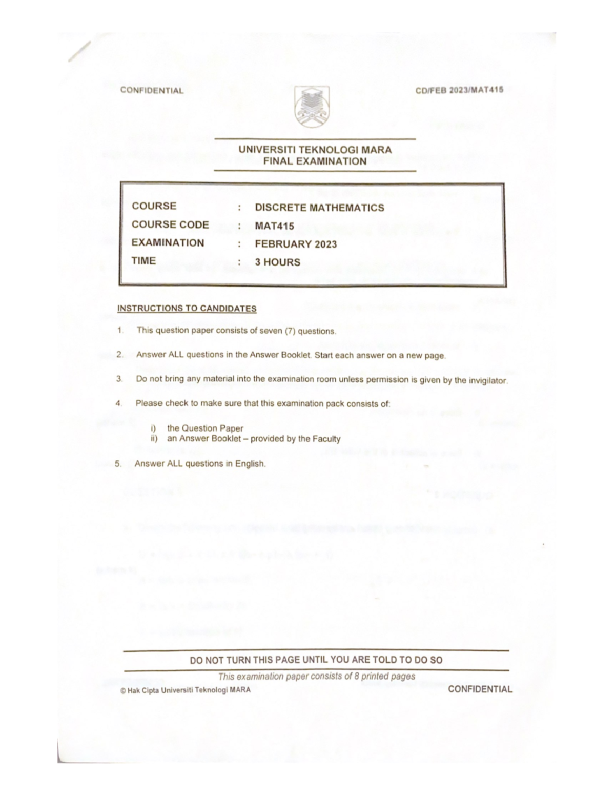 MAT415 Feb2023 - Past Year Exam Questions and Solutions - Studocu