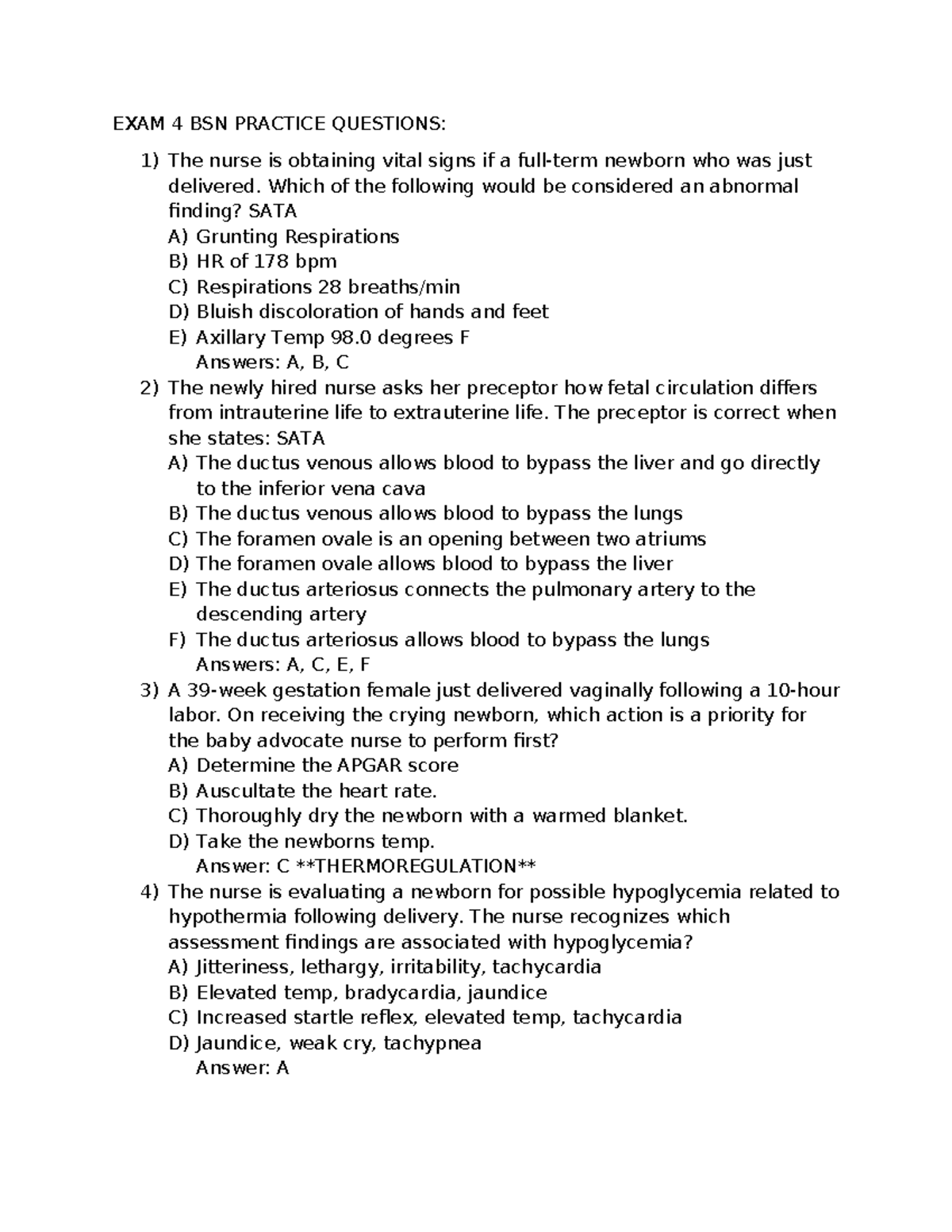 EXAM 4 BSN NURSING PRACTICE QUESTIONS AND ANSWERS - Studocu
