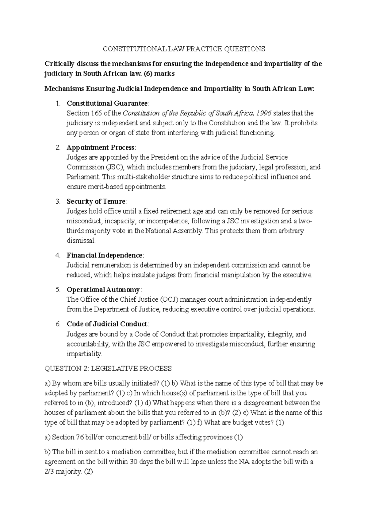 Constitutional Law Practice Questions: Mechanisms for Judicial ...