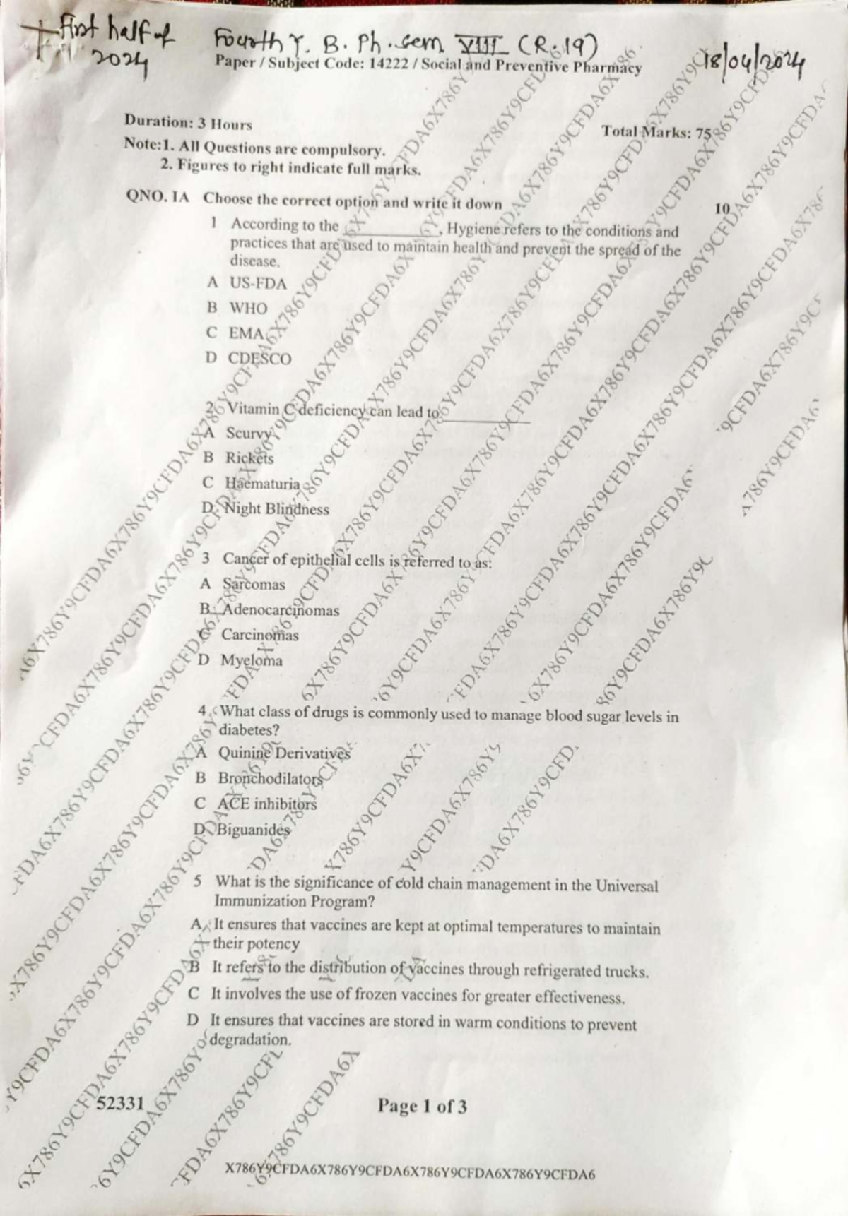 Social and Preventive Pharmacy Exam Paper: SPP-PYQ (3 Hours) - Studocu