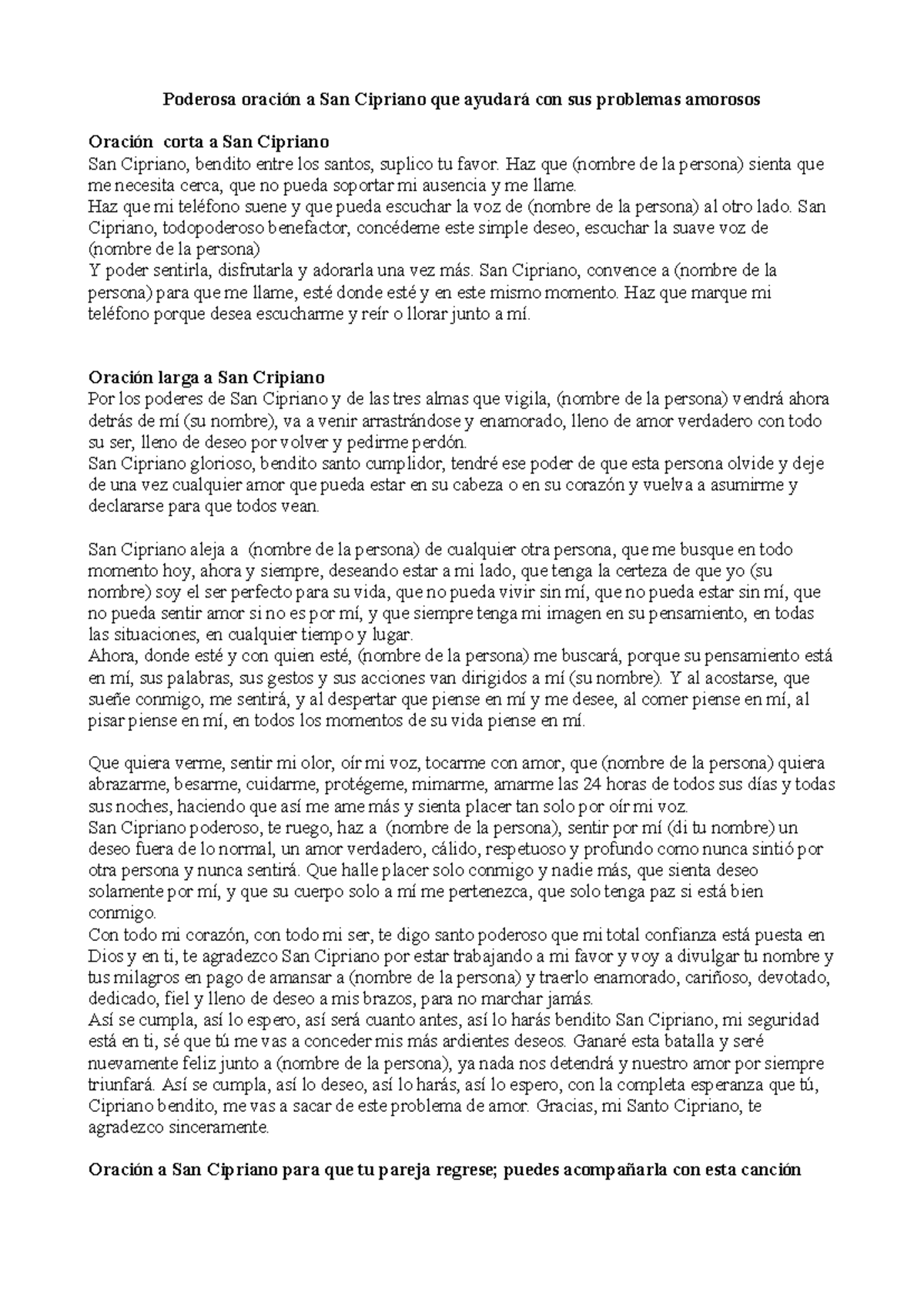 Oración a San Cipriano para Resolver Problemas Amorosos - Studocu