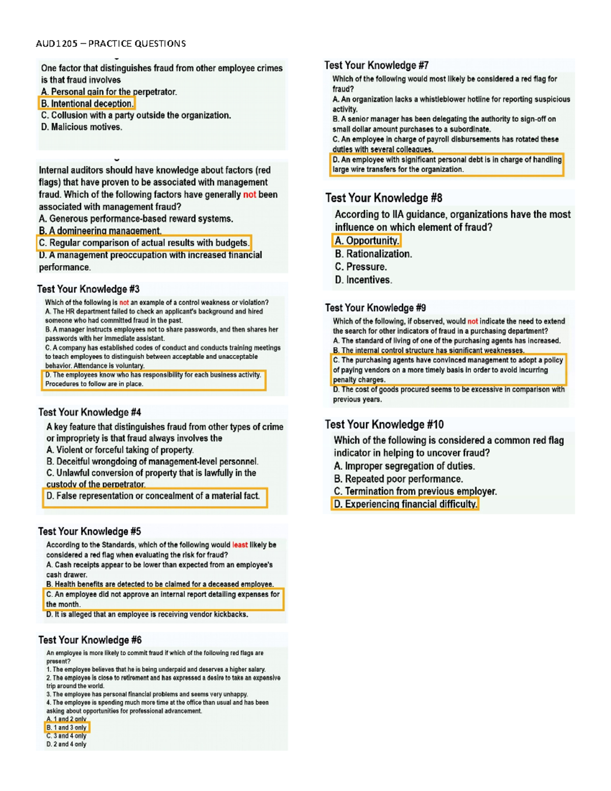 AUD1205 - Comprehensive Practice Questions for Exam Preparation - Studocu