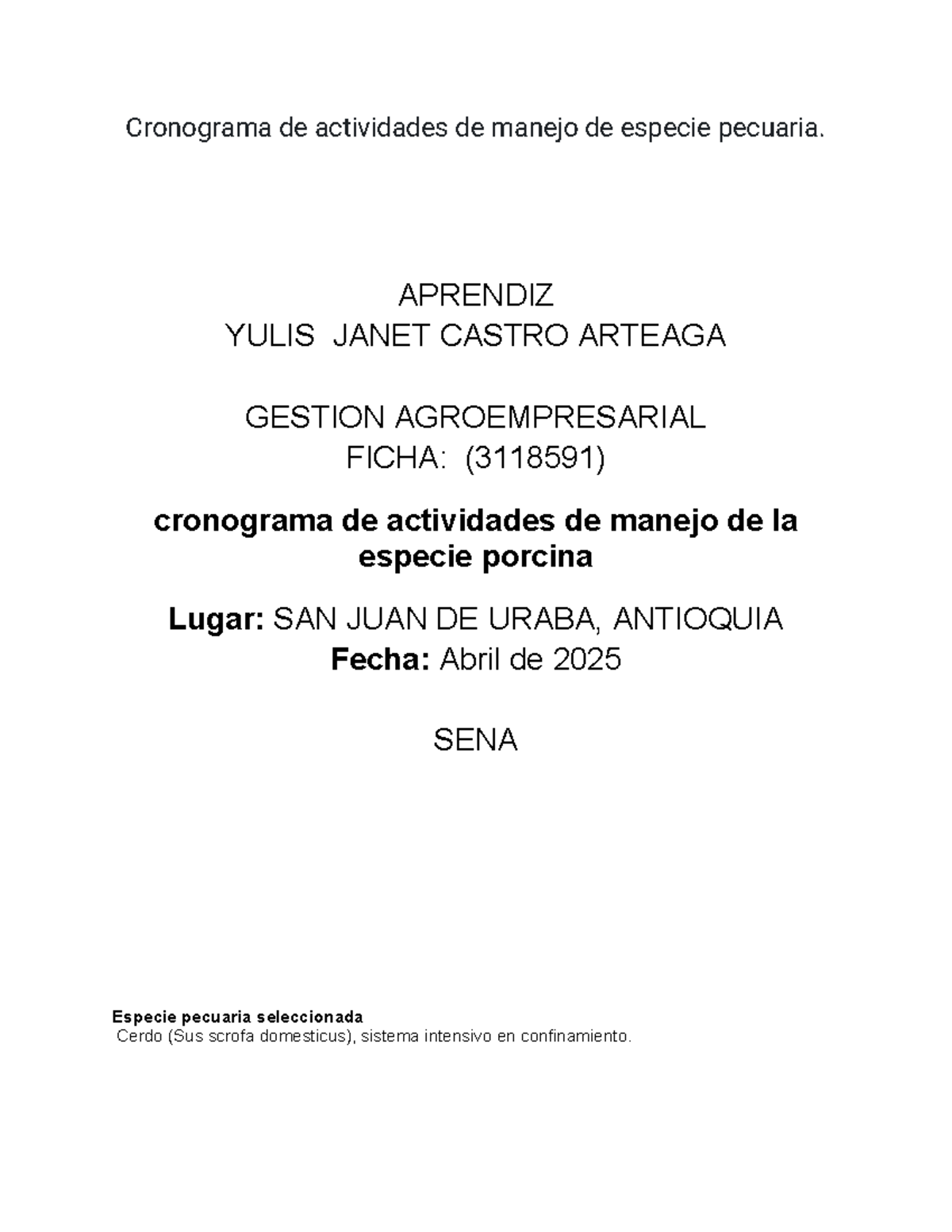Cronograma de actividades de manejo de especie pecuaria - APRENDIZ ...