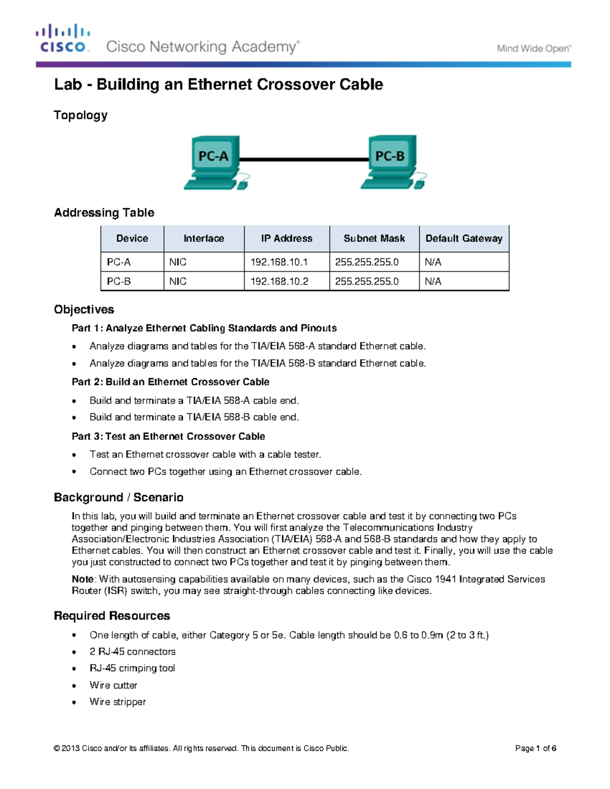 Lab 4.2: Building an Ethernet Crossover Cable and Testing Procedures ...
