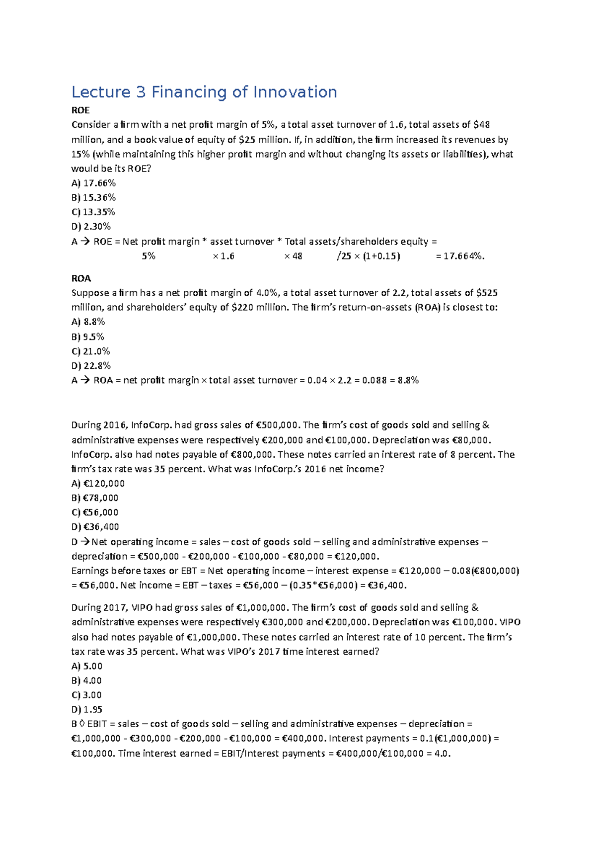 **FIN 501: Comprehensive Lecture Notes on Financing & Investment ...