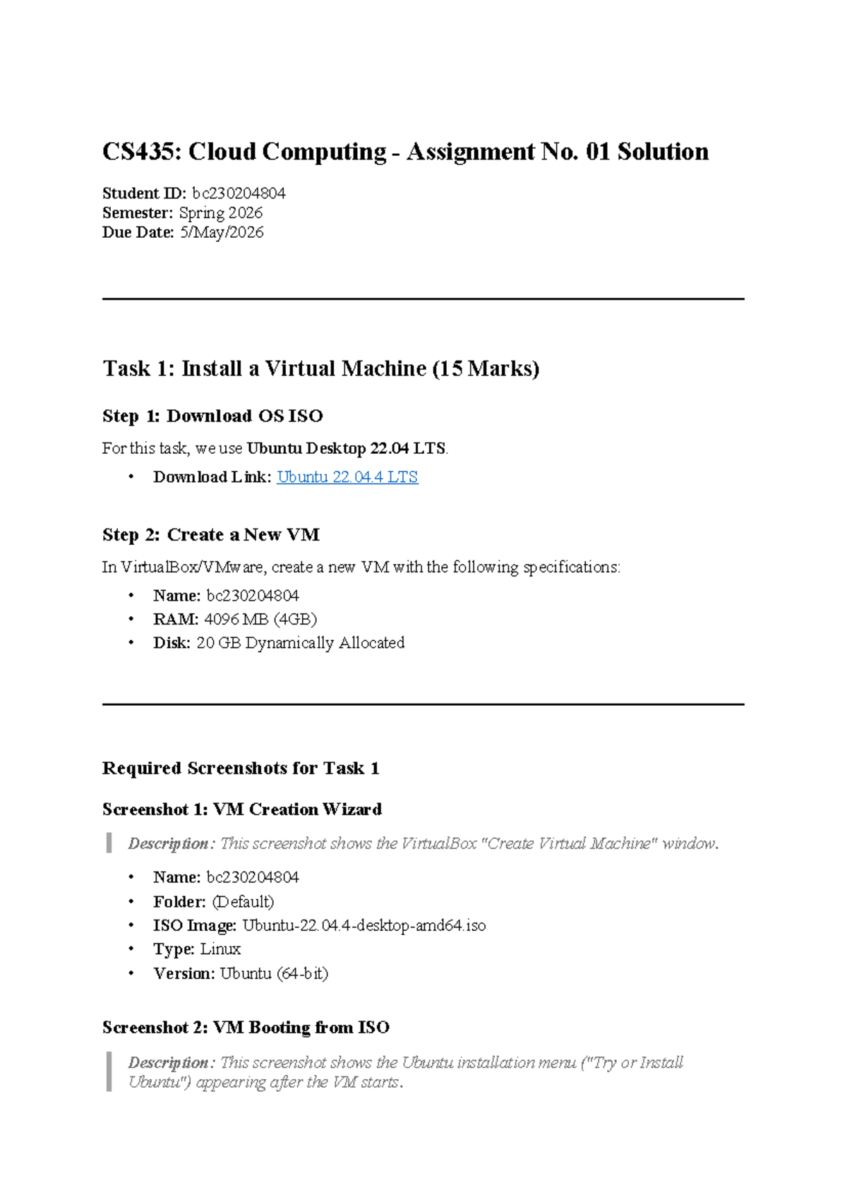 CS435: Cloud Computing - Assignment 01 Solution Guide - Studocu