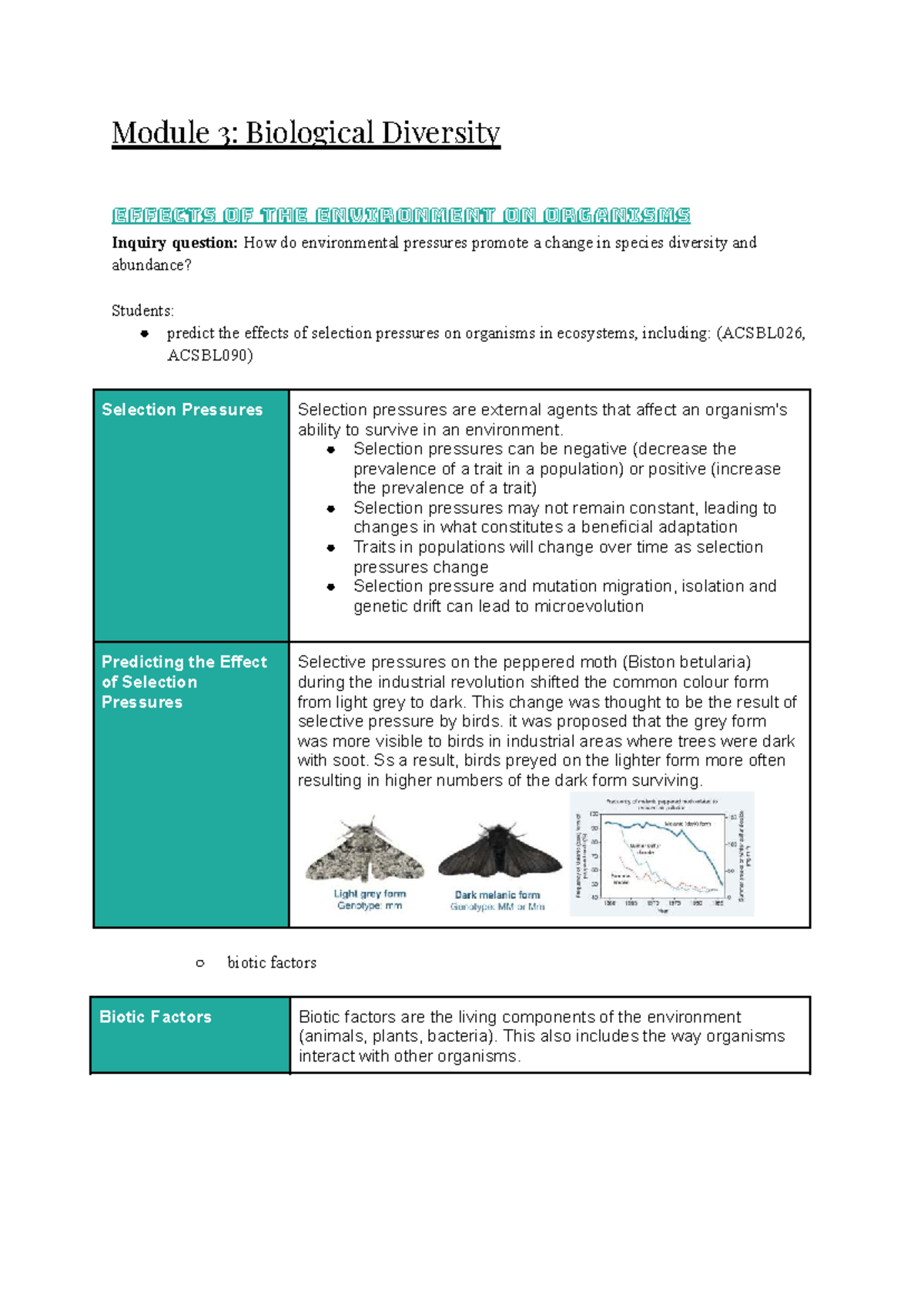 Preliminary Biology Mod 3: Environmental Pressures & Species Diversity ...