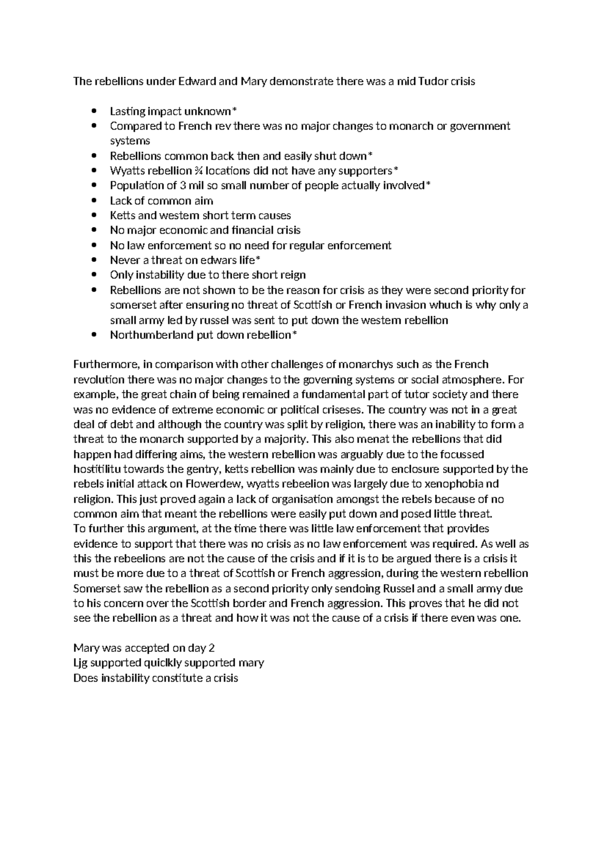 Debate on mid tudor crisis - The rebellions under Edward and Mary ...