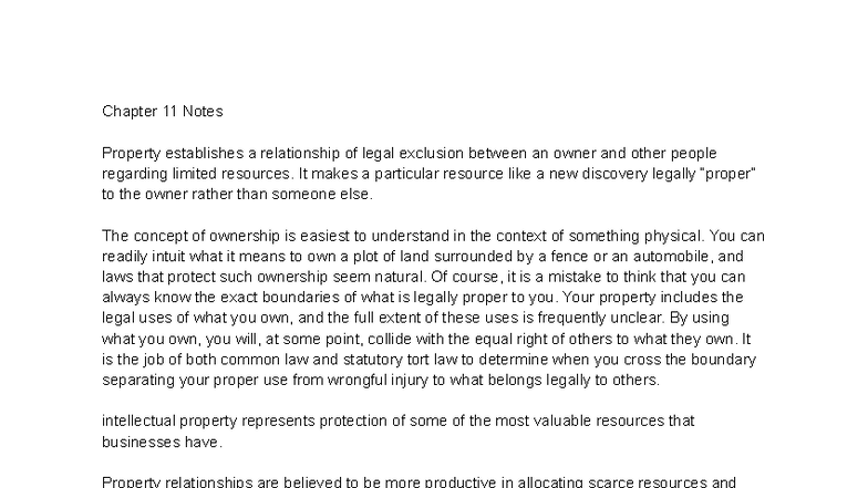 Chapter 11 Notes - Chapter 11 Notes Property establishes a relationship ...