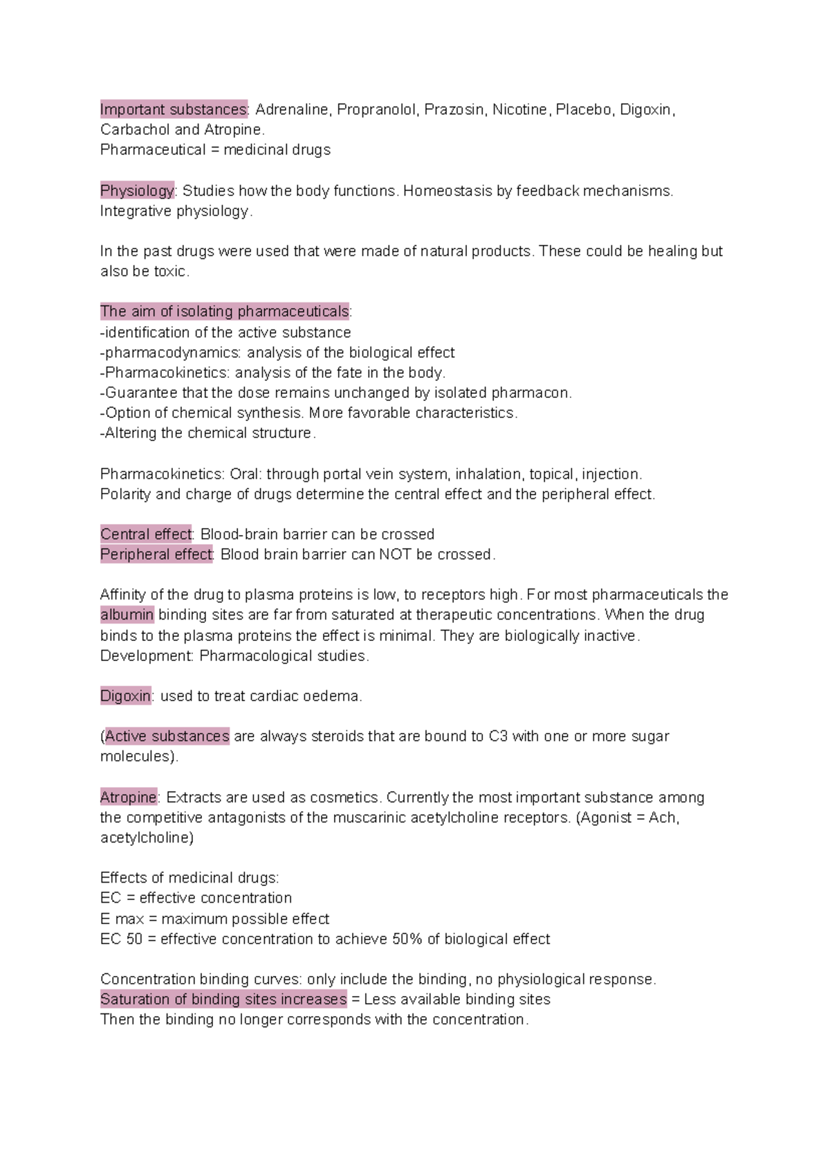 Introduction to Physiology and Pharmacology Summary - PHAR 101 ...
