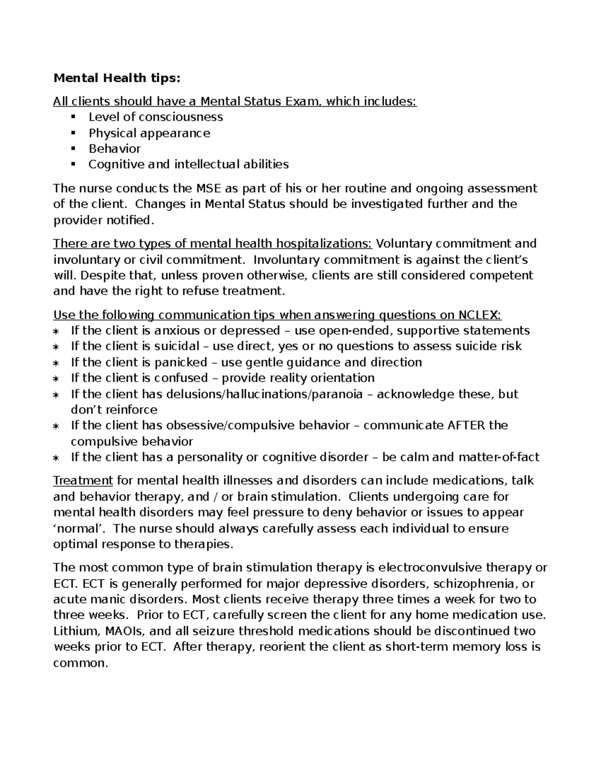 Mental Health Tips & MSE Guidelines - ATI Capstone Study Notes - Studocu