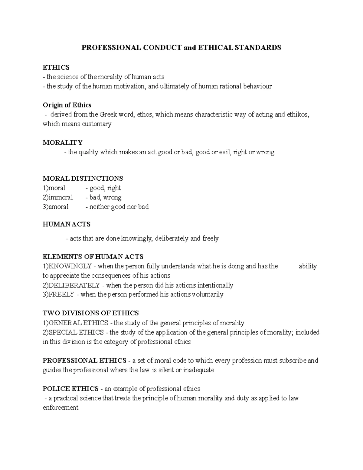 Crim 4 notes - PROFESSIONAL CONDUCT AND ETHICAL STANDARDS I. BASICS ...