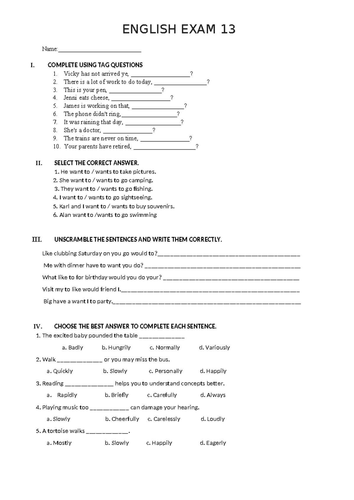 ENGLISH EXAM 13 - TAG QUESTIONS & ANSWERS PRACTICE - Studocu