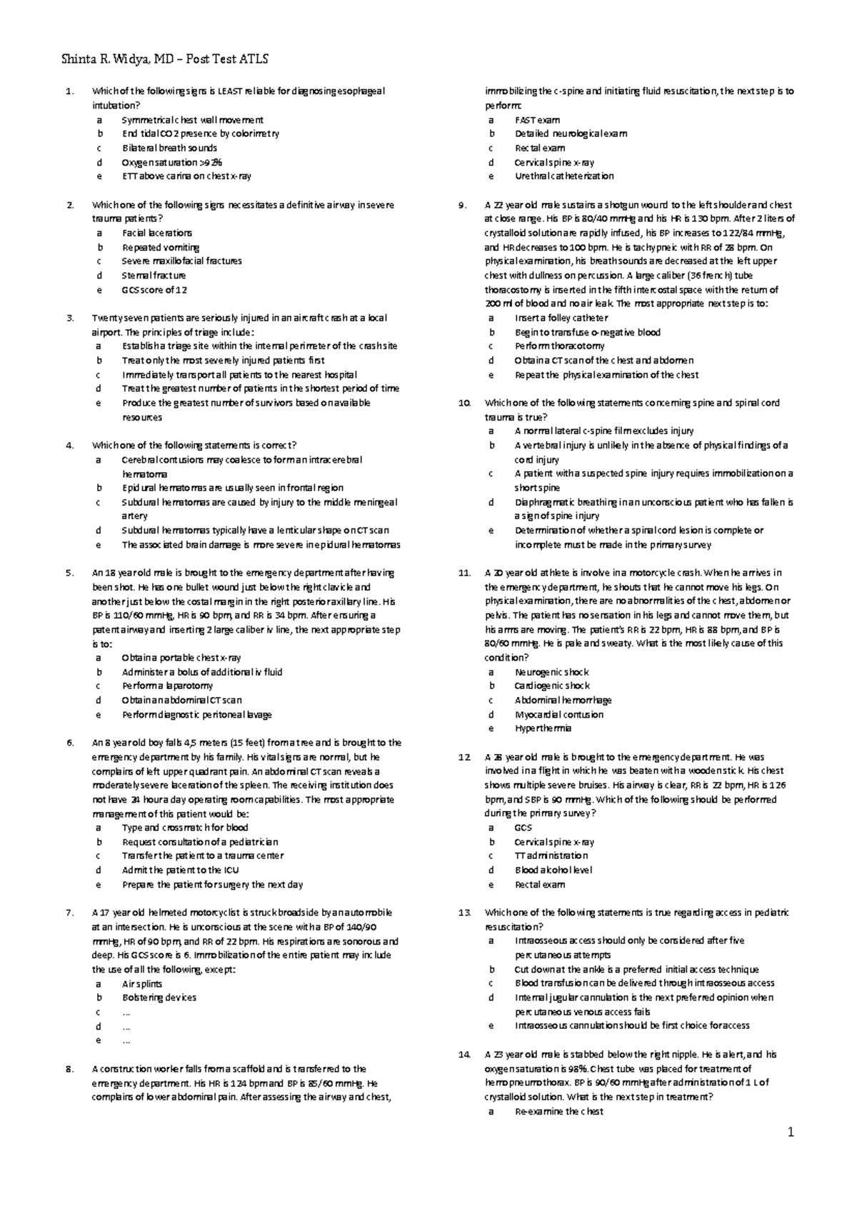 Atls 10th edition post test 3 actual questions and answers guide - Studocu