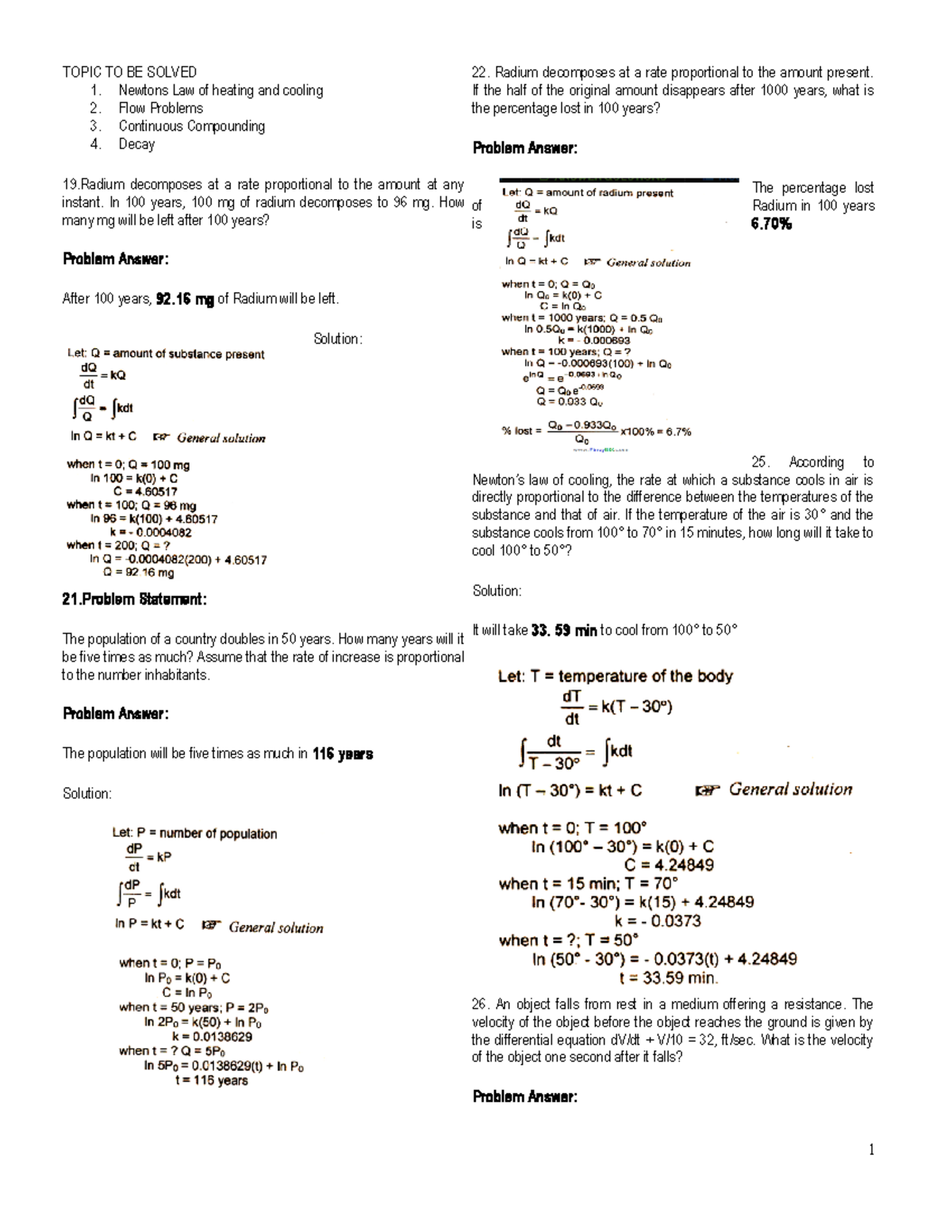 Differential Equations Problems: Solutions and Applications - Studocu