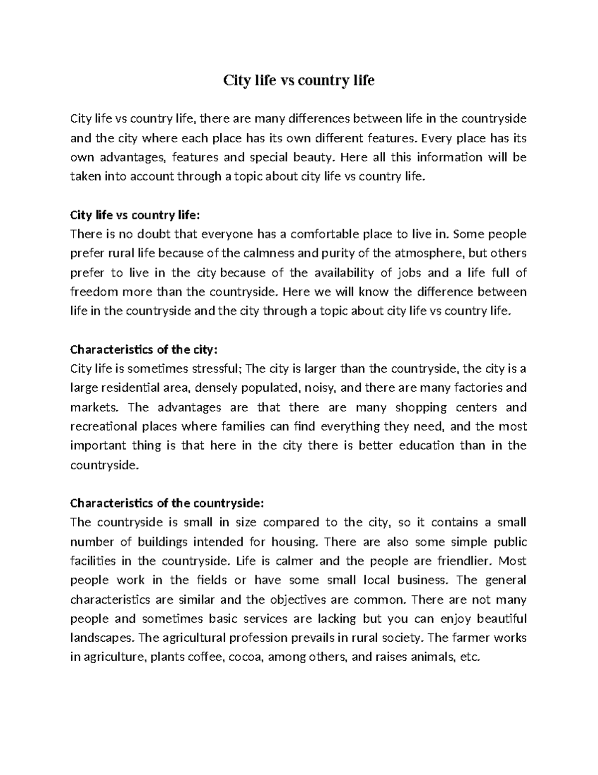 City Life vs Country Life: A Comparative Study of Living Environments ...