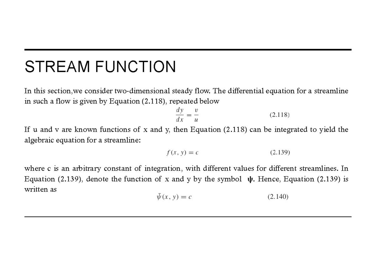 Aerodynamics I W5 - Stream Function and Velocity Potential - Studocu