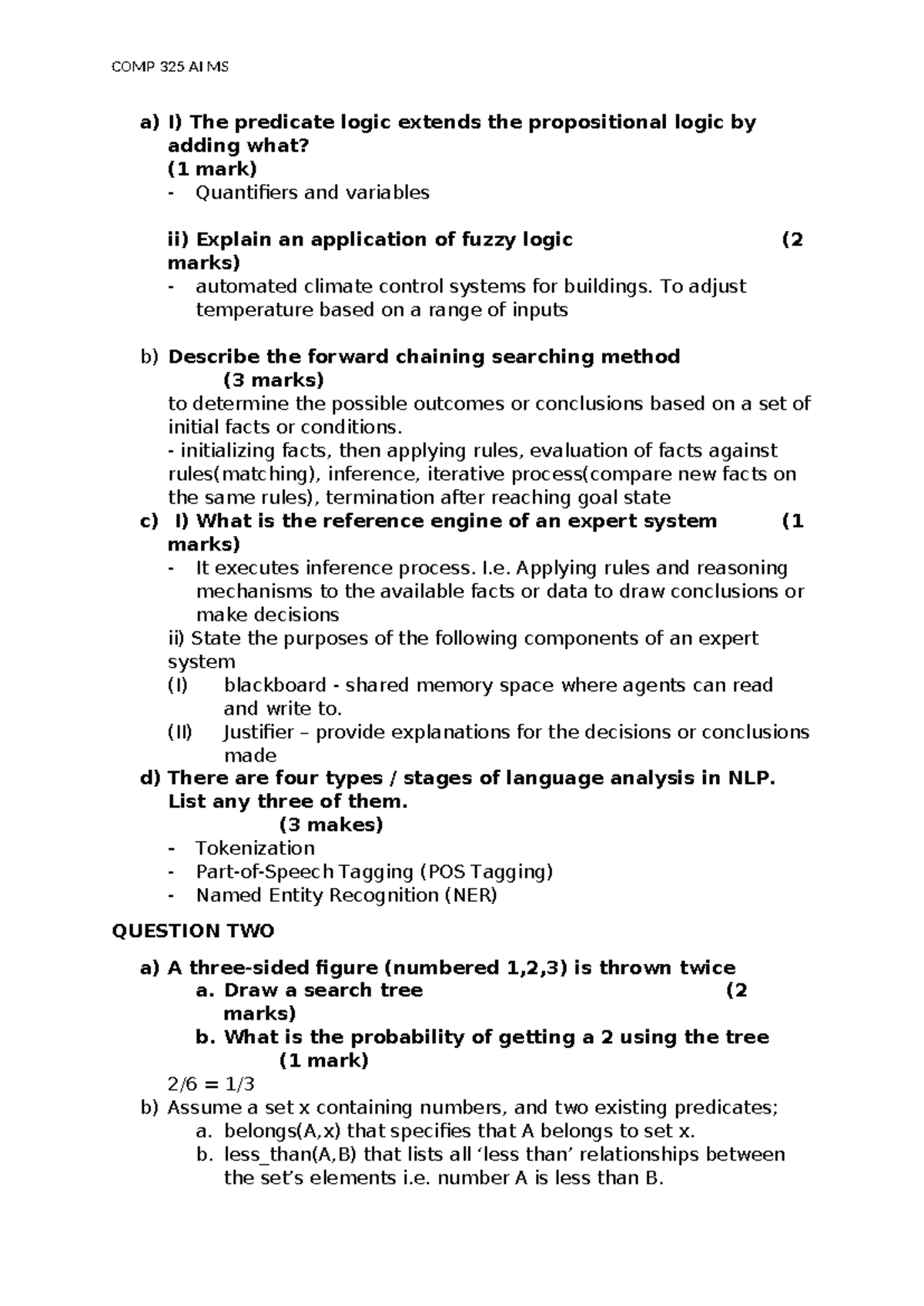 COMP 325 AI 2023 - Comprehensive Study Guide on Logic and Prolog - Studocu