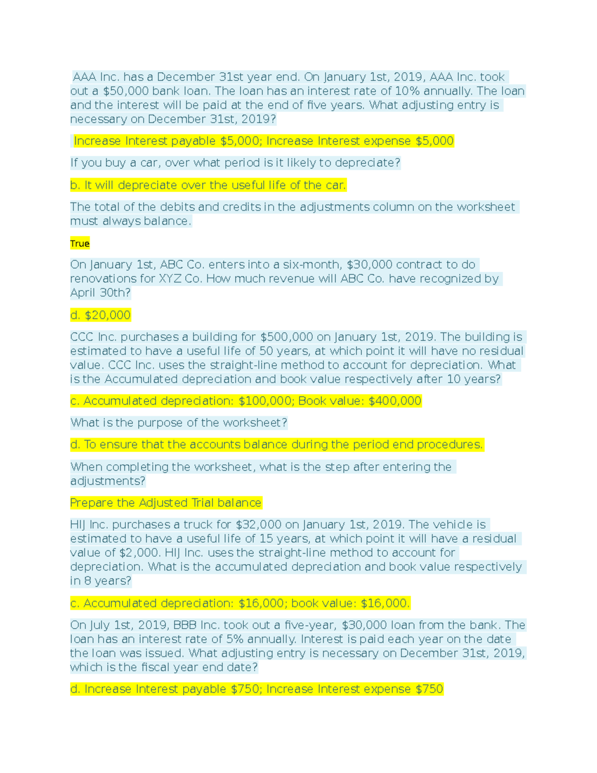 QUIZ Chapter 5: Adjusting Entries & Depreciation Concepts - Studocu