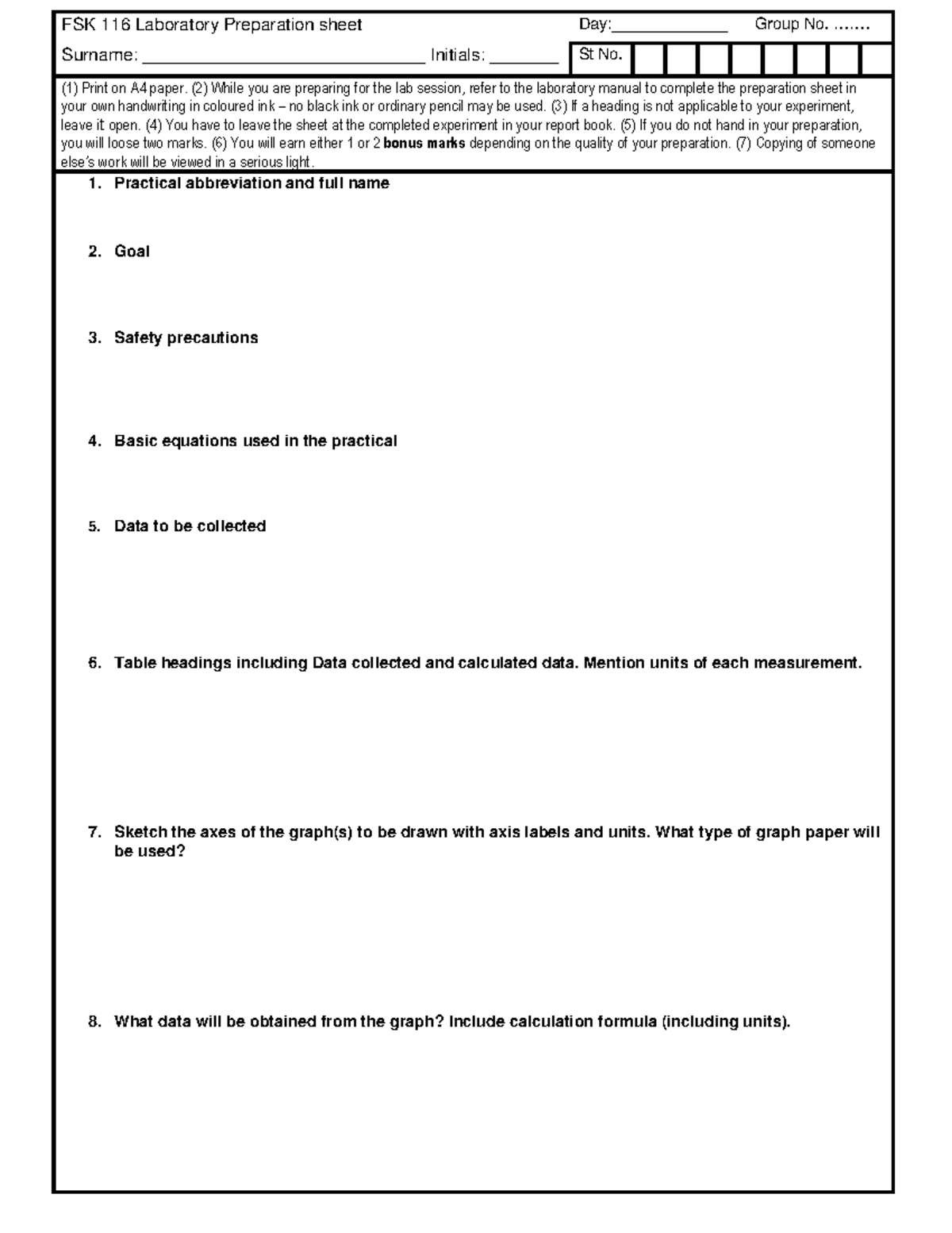 FSK 116 Lab Preparation Sheet Guidelines and Requirements - Studocu
