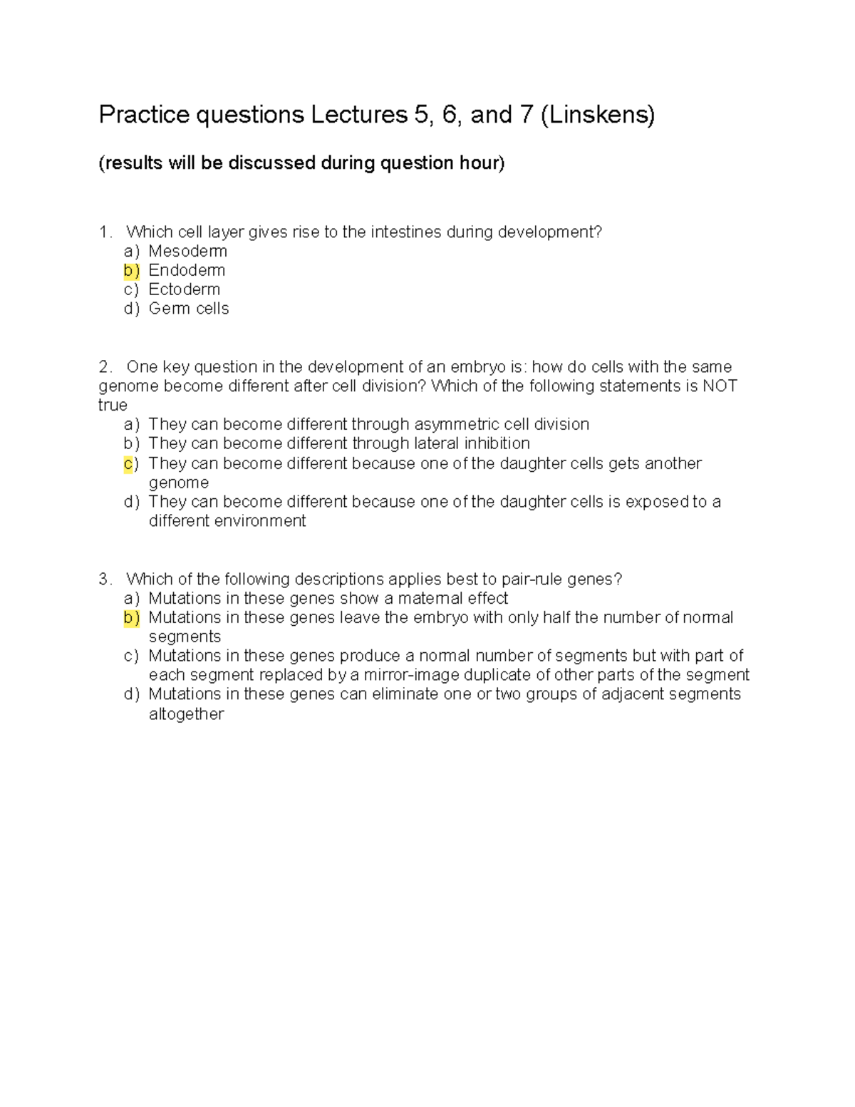 Practice Questions for CBI 2023: Lectures 5, 6, & 7 (Linskens ...