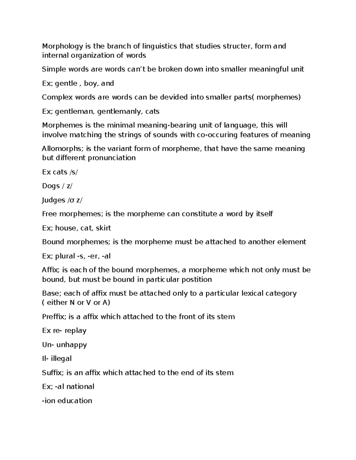 Morphology Study Notes - GGG - Studocu