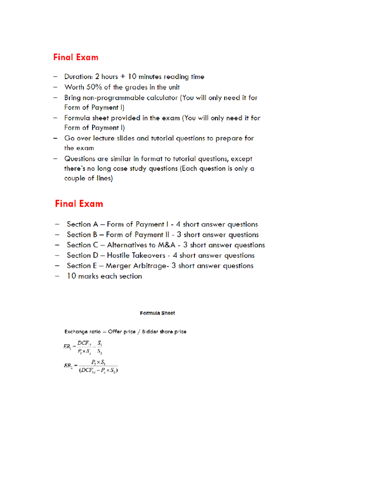 M&A 101: Final Exam Preparation Guide with Key Topics - Studocu