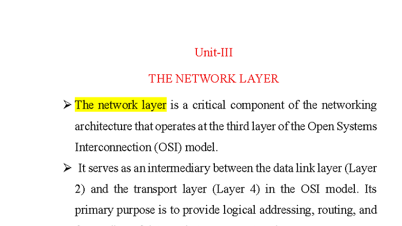 Unit-3 DC - The Network Layer: Functions and Protocols Explained - Studocu