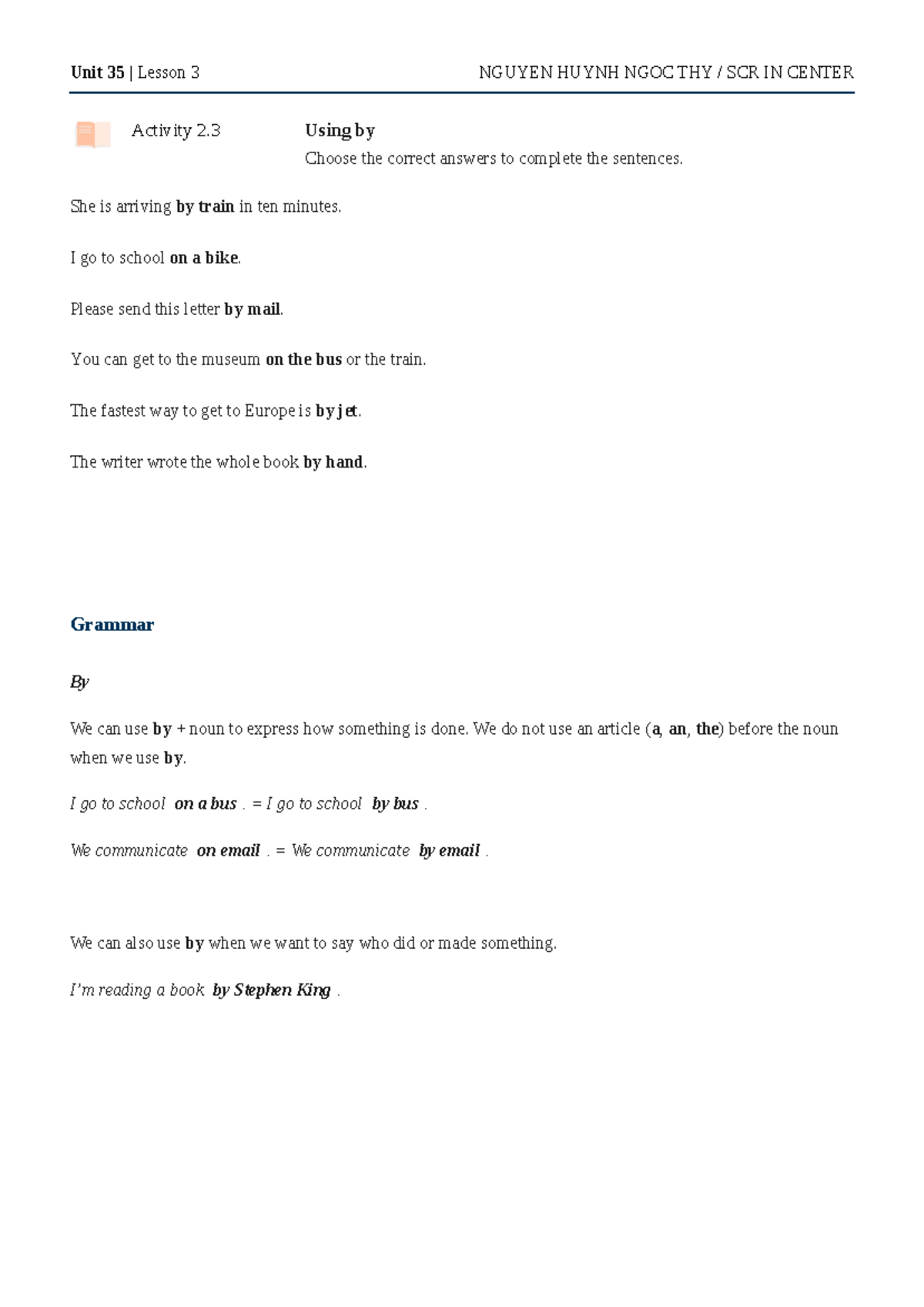 Unit 35.2 - English Lesson 3: Using 