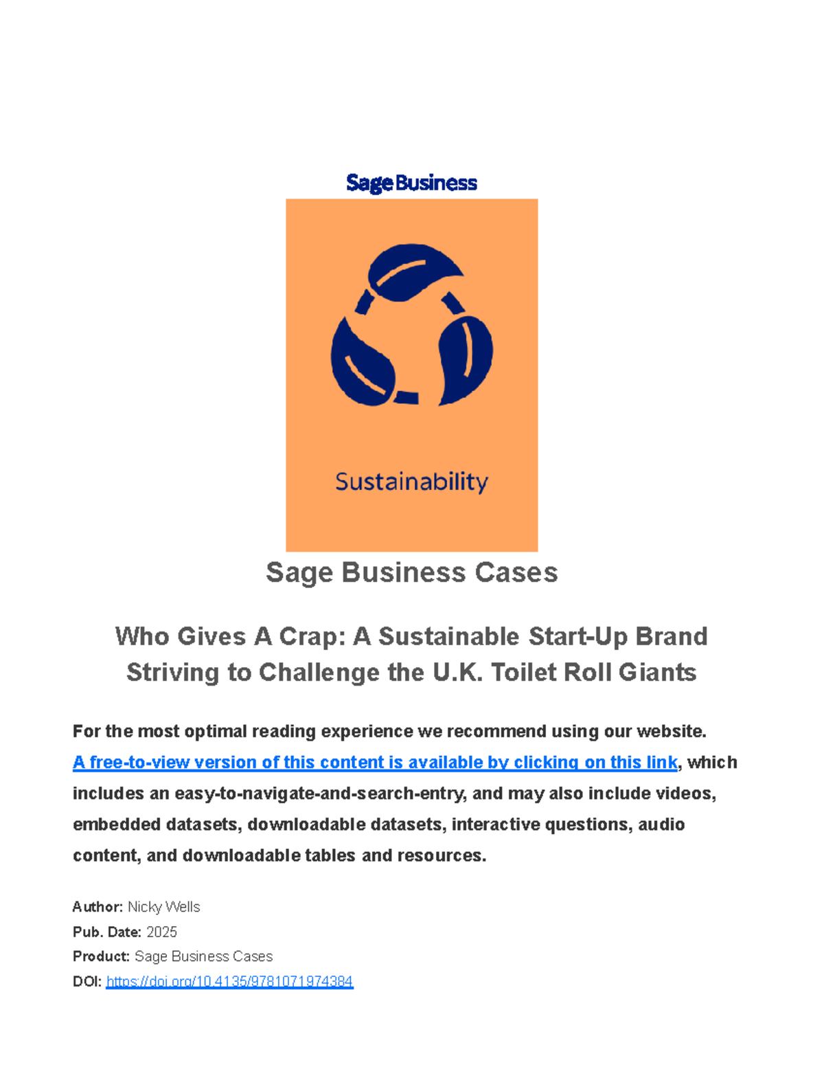 SAGE Business Cases Who Gives A Crap Disrupting U.K. Toilet Roll