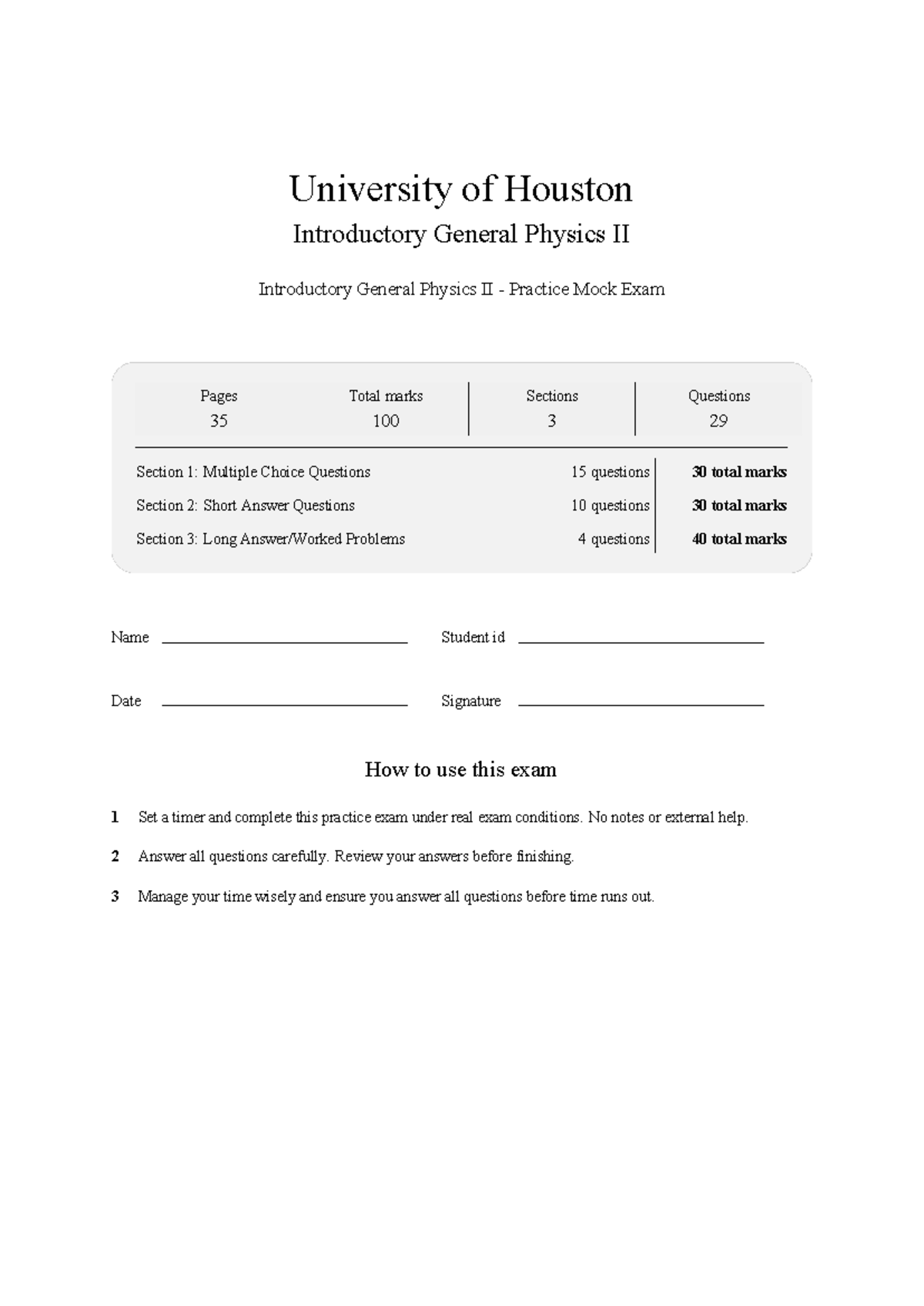 PHYS 1302 Introductory General Physics II Mock Exam 2026 - Studocu