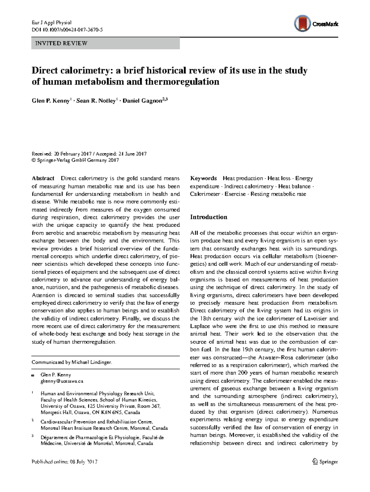 Direct Calorimetry: Historical Insights into Human Metabolism and - Studocu