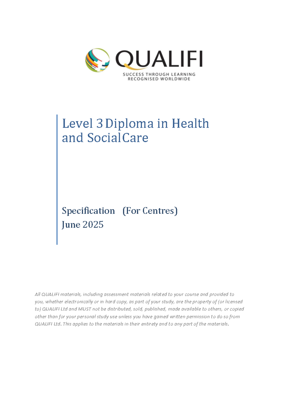 QUALIFI Level 3 Diploma in Health and Social Care Specification - June ...