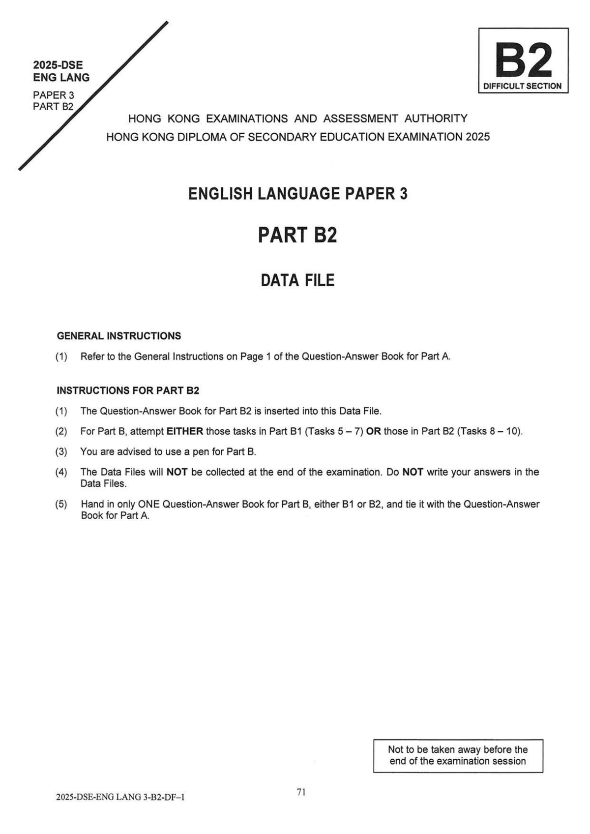 2025 HKDSE English Language Paper 3 Part B2 Data File Instructions - Document Preview