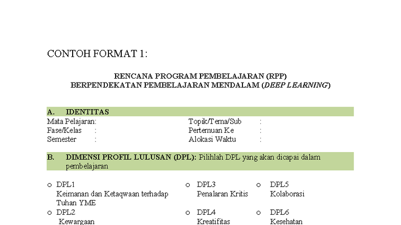Contoh Format 1 RPP DEEP Learning - CONTOH FORMAT 1: RENCANA PROGRAM ...