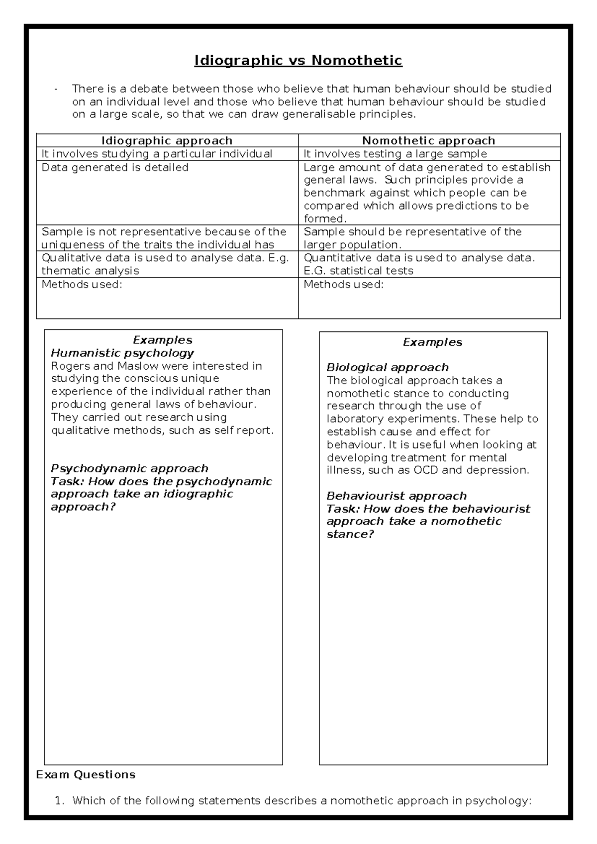 Idiographic vs Nomothetic Approaches in Psychology: Key Concepts ...
