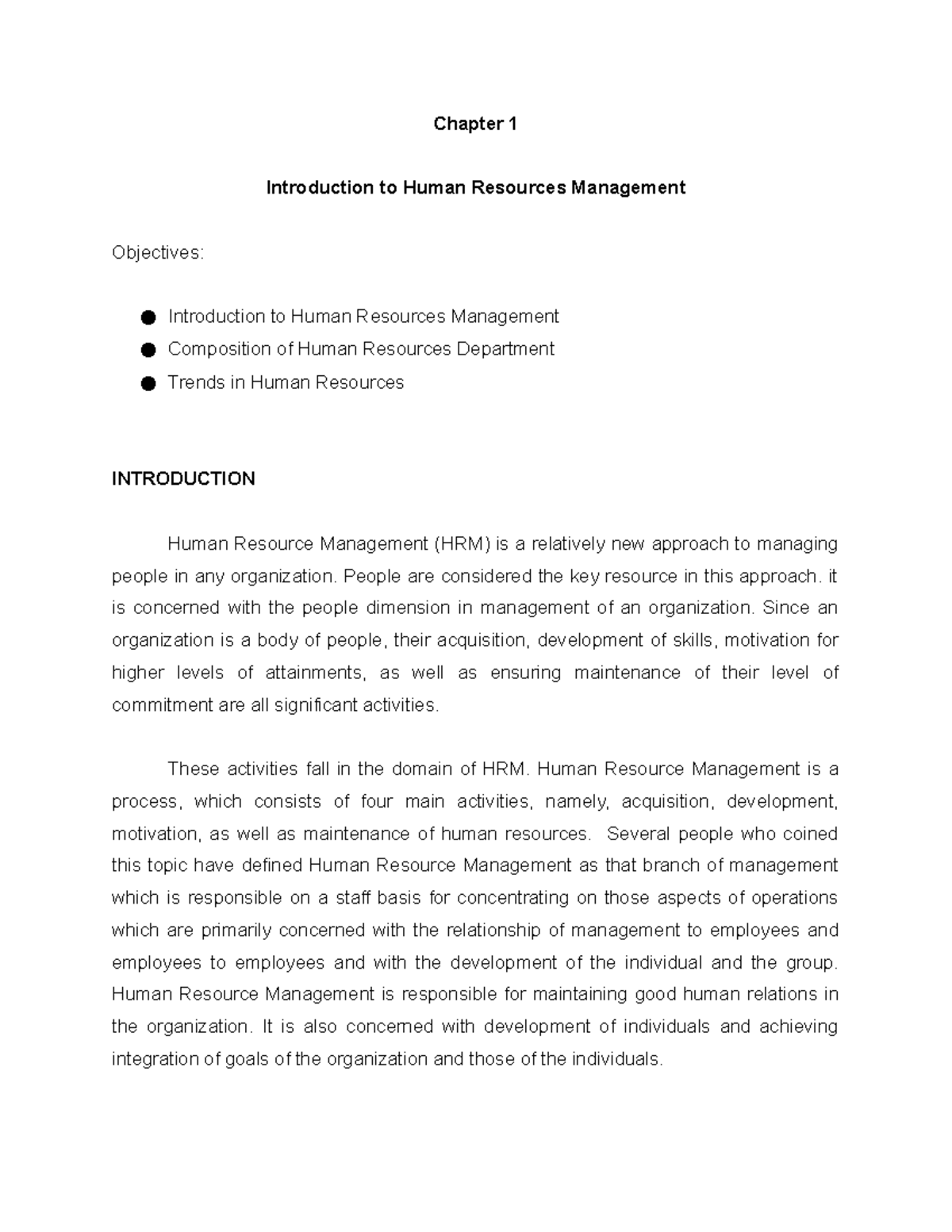 Chapter 1 - oooo - Chapter 1 Introduction to Human Resources Management ...