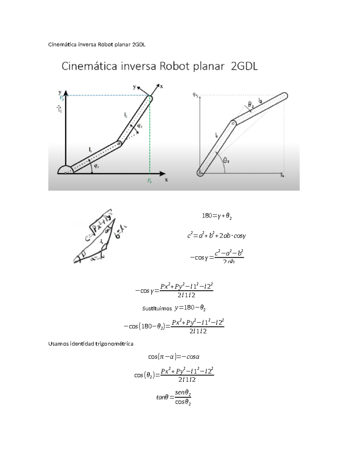Cinemática Inversa de un Robot Planar 2GDL: Análisis Matemático - Studocu