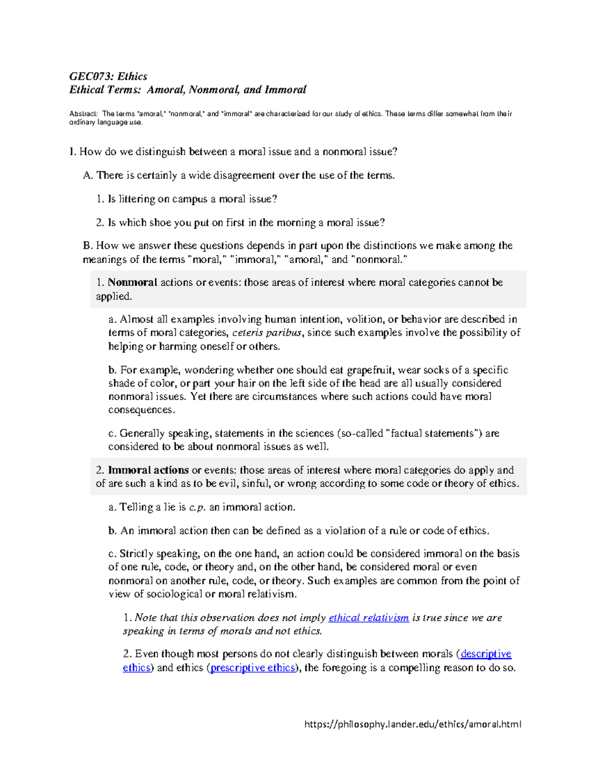 Amoral Examples In Ethics