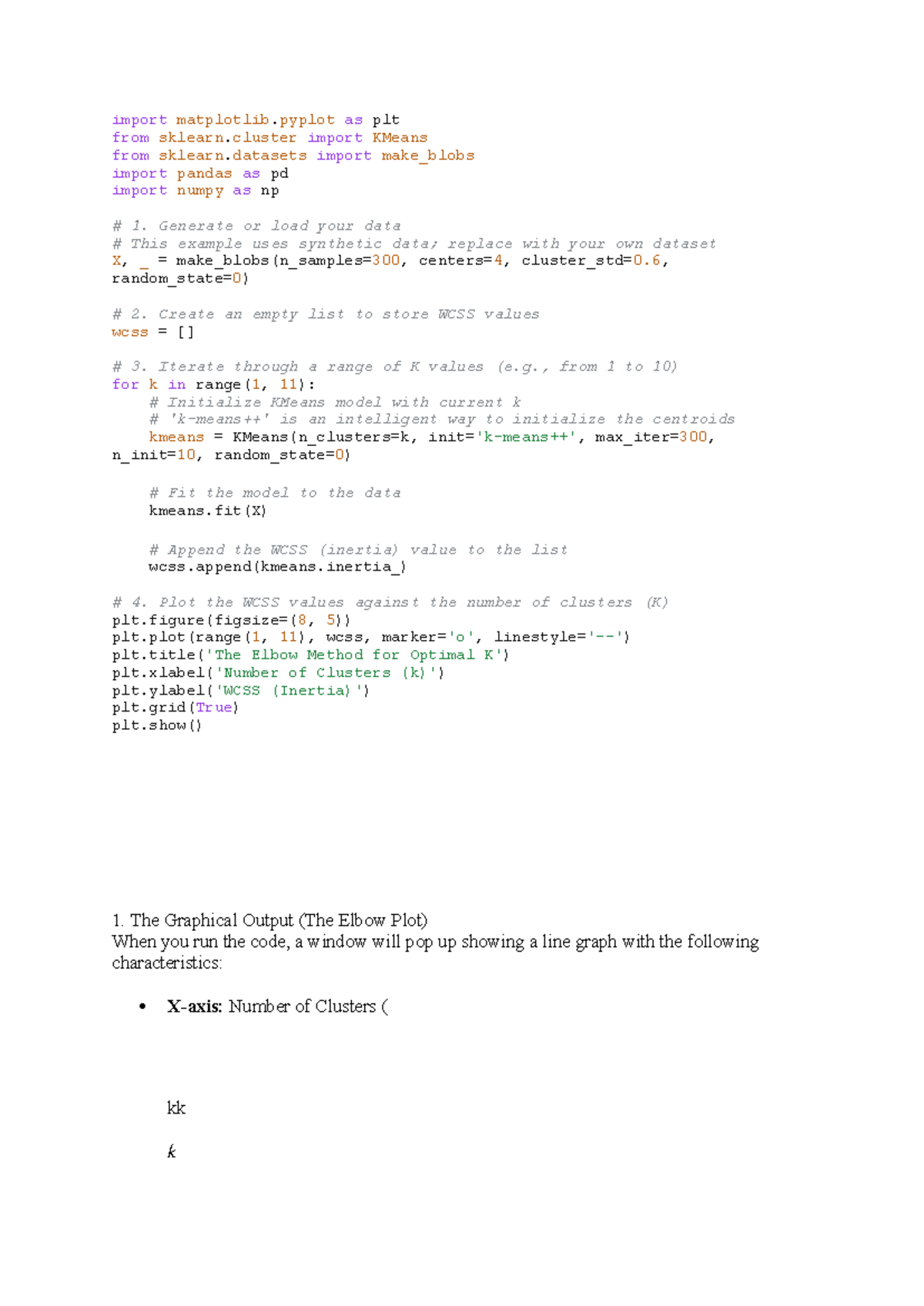 Elbow Method for Optimal Clusters - WCSS Analysis (MSc CS) - Studocu