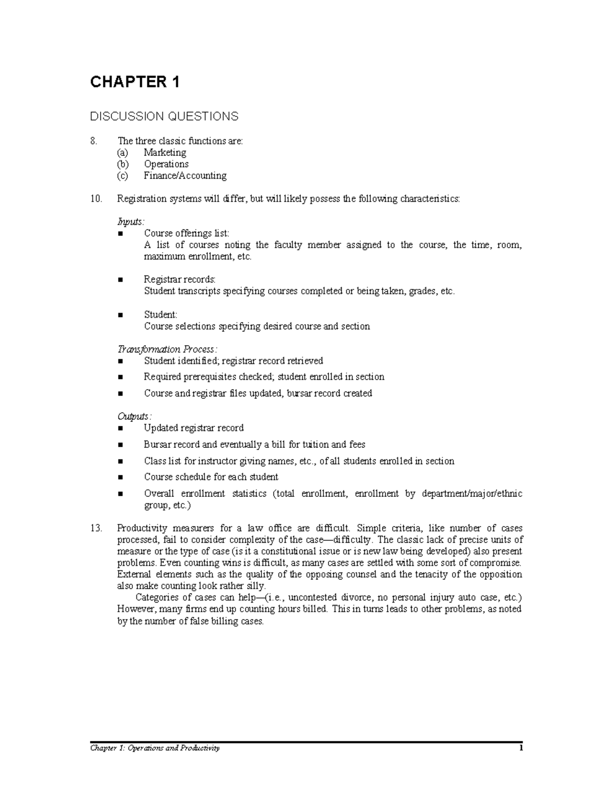 CHAPTER 1: DISCUSSION QUESTIONS & SOLUTIONS (Course Code) - Studocu