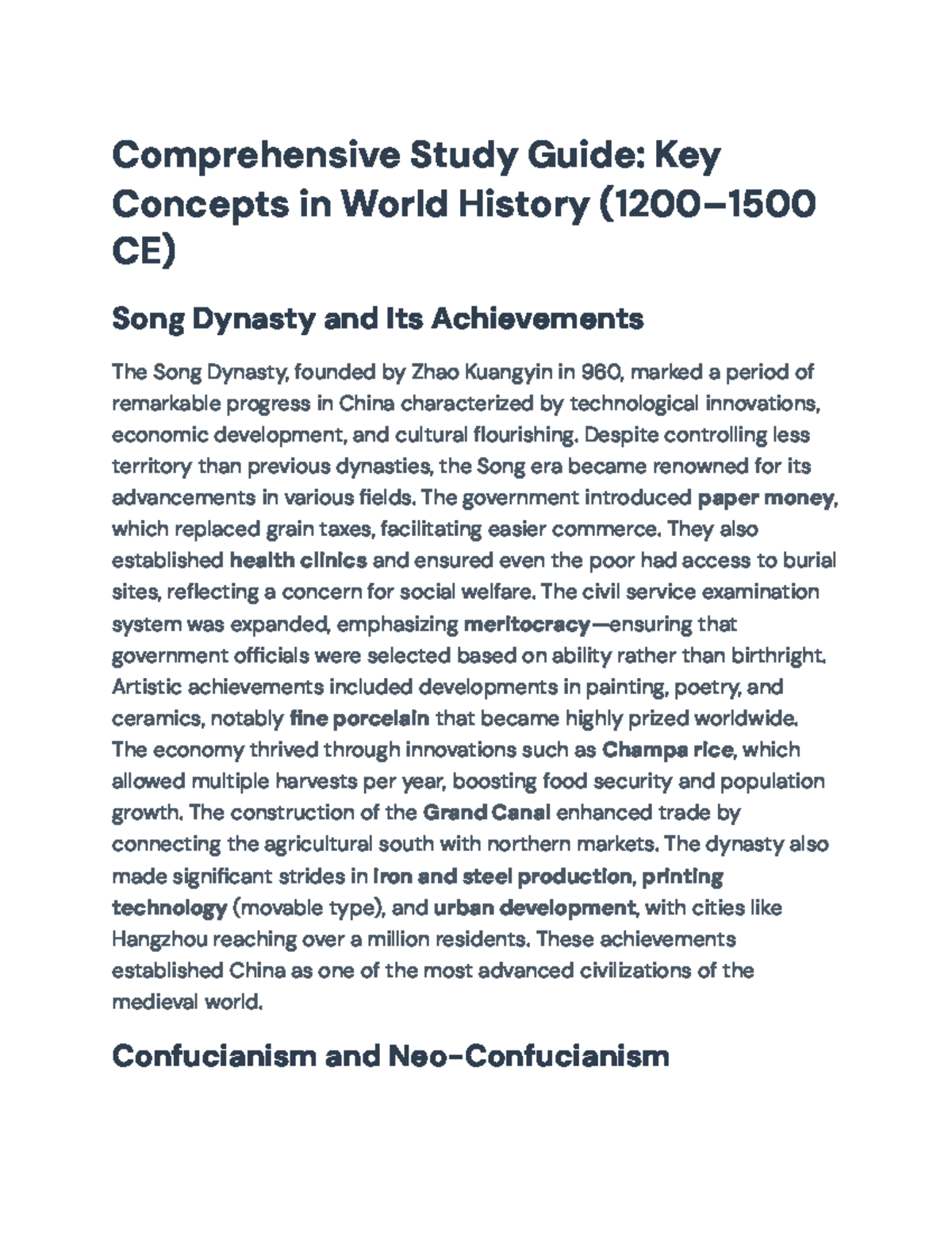 Comprehensive Study Guide: Key Concepts in World History (1200-1500 CE ...