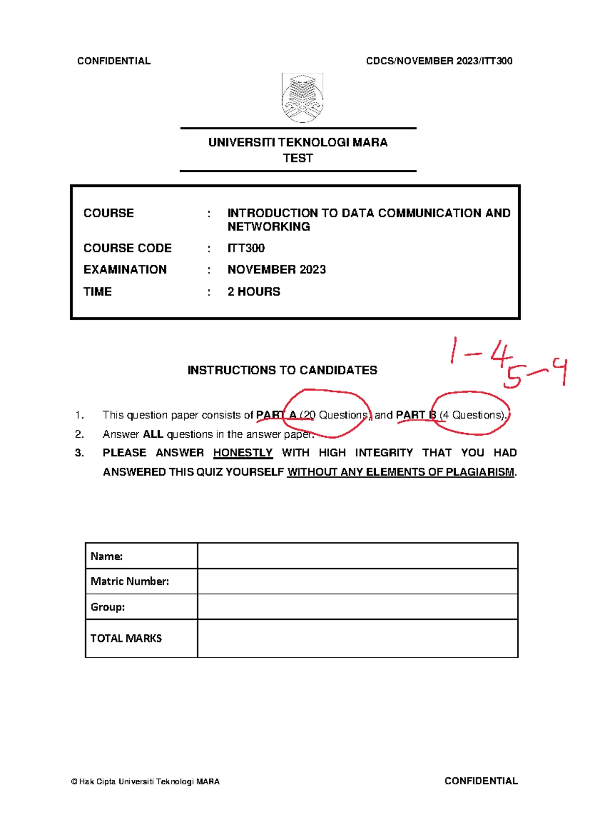 ITT300 Final Exam: Introduction to Data Communication & Networking ...