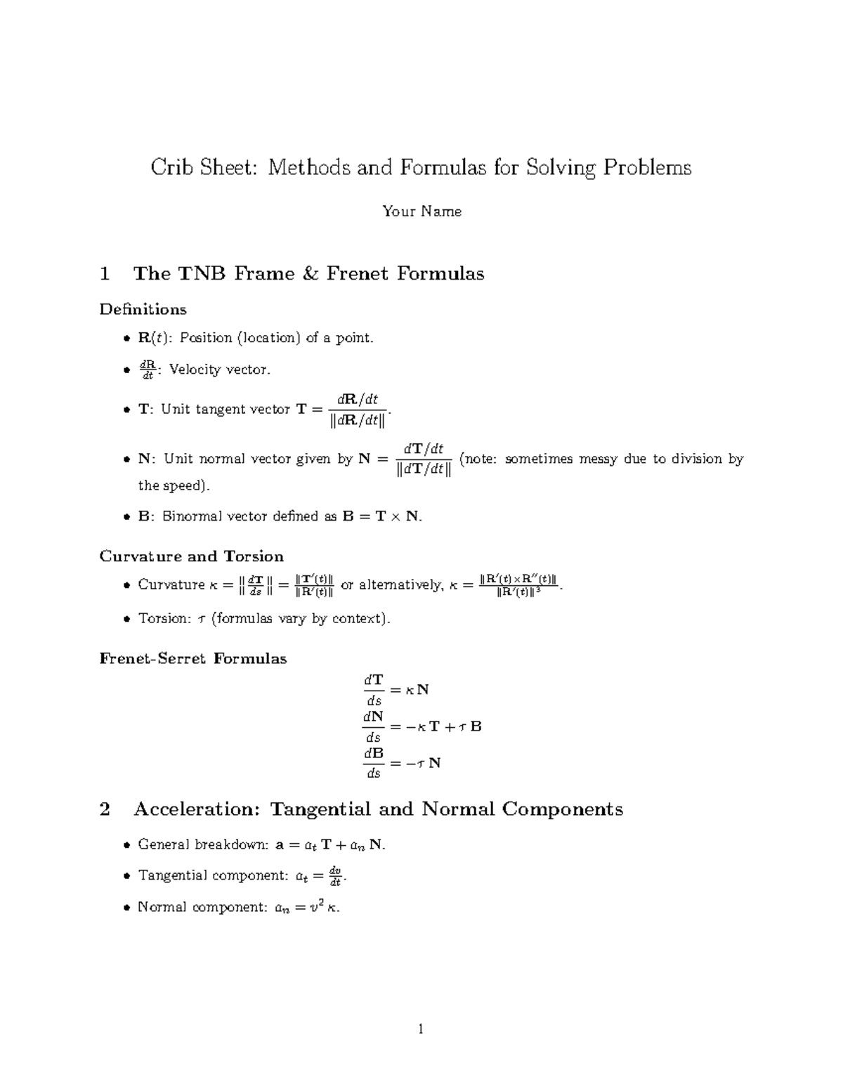 Crib sheet: Methods and formulas for solving problems in Rizzy Calc 3 ...