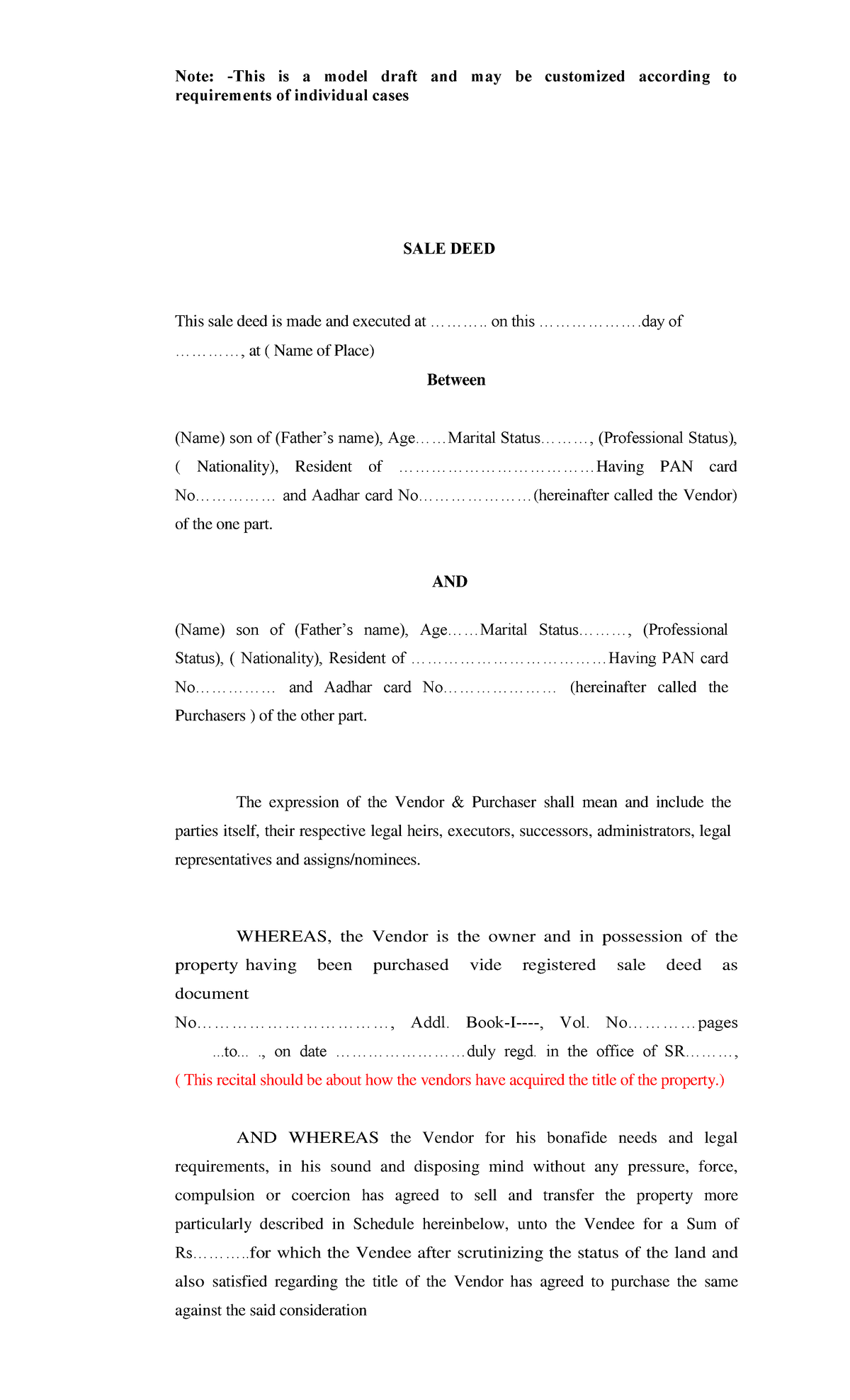 Sale-Deed - It it is more useful making the sale deed for the sale any ...