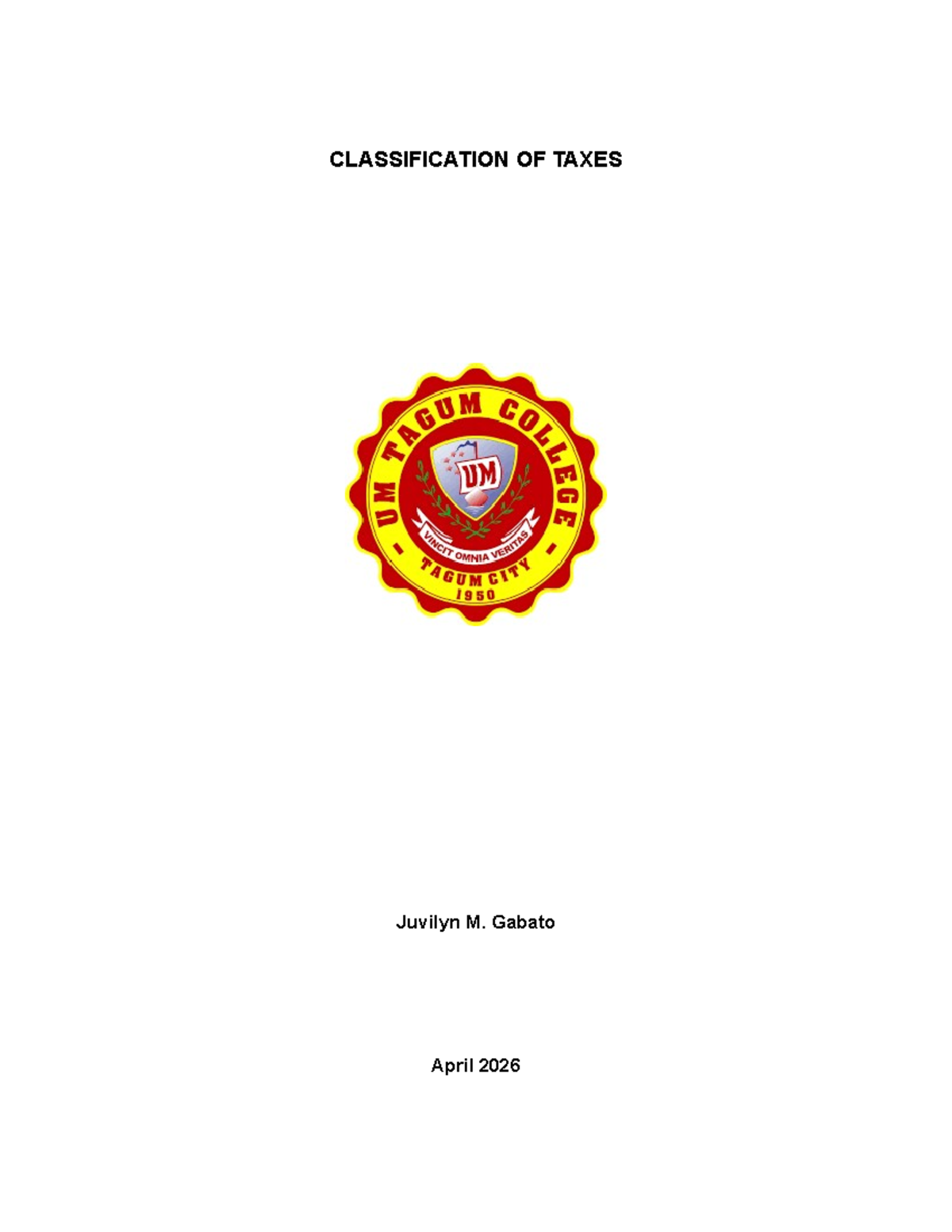 Classification of Taxes: Purpose, Subject Matter, and Rates - Studocu