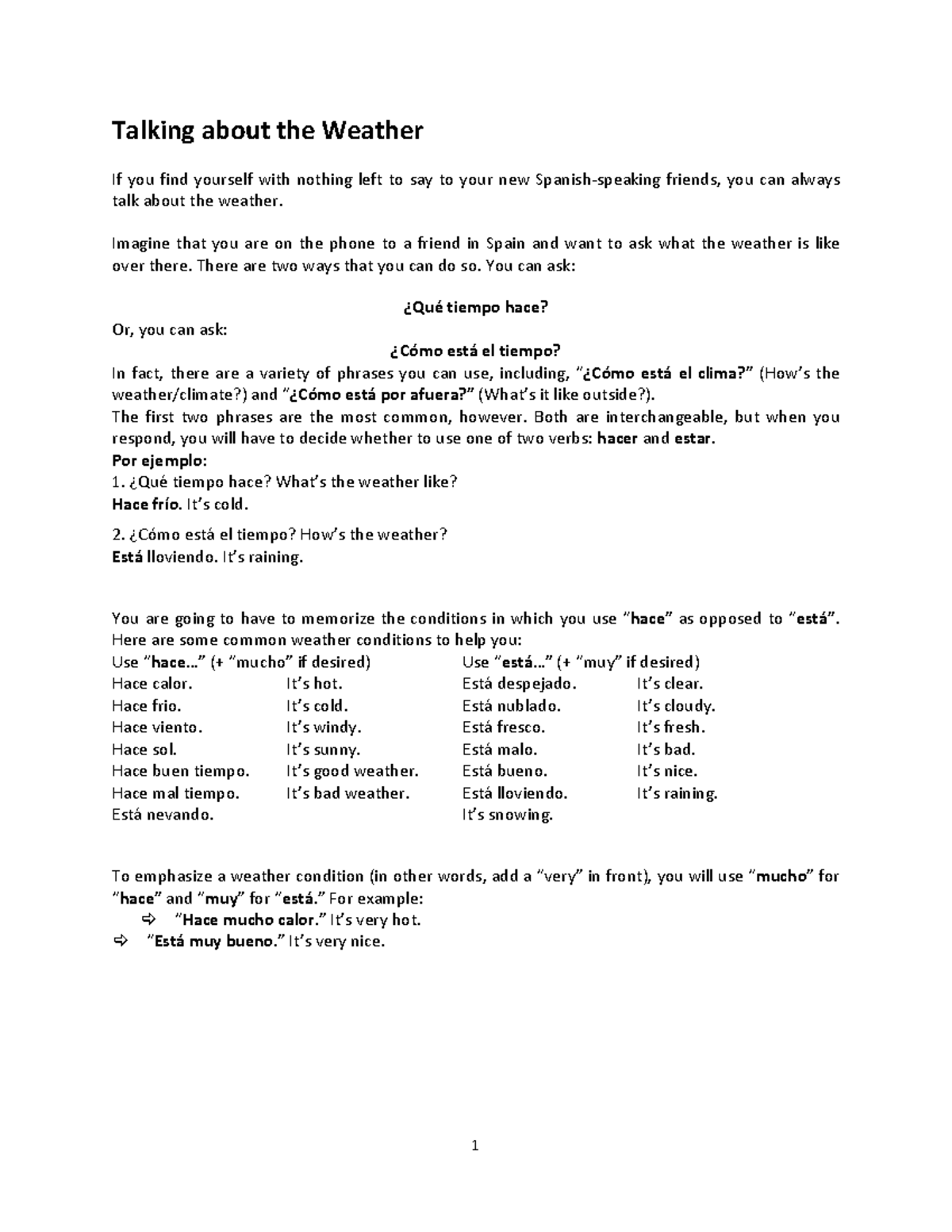 Spanish Weather Vocabulary & Usage Guide - Studocu