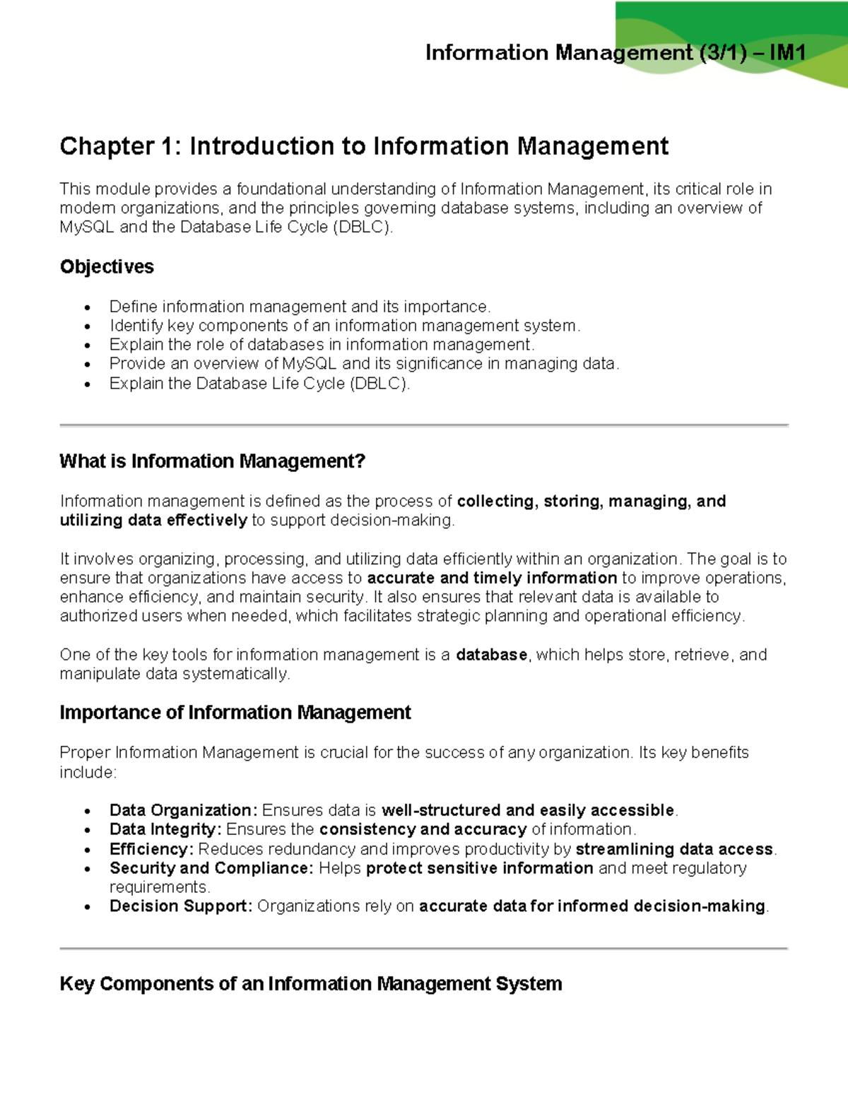 IM1 Chapter 1: Foundations of Information Management and MySQL - Studocu