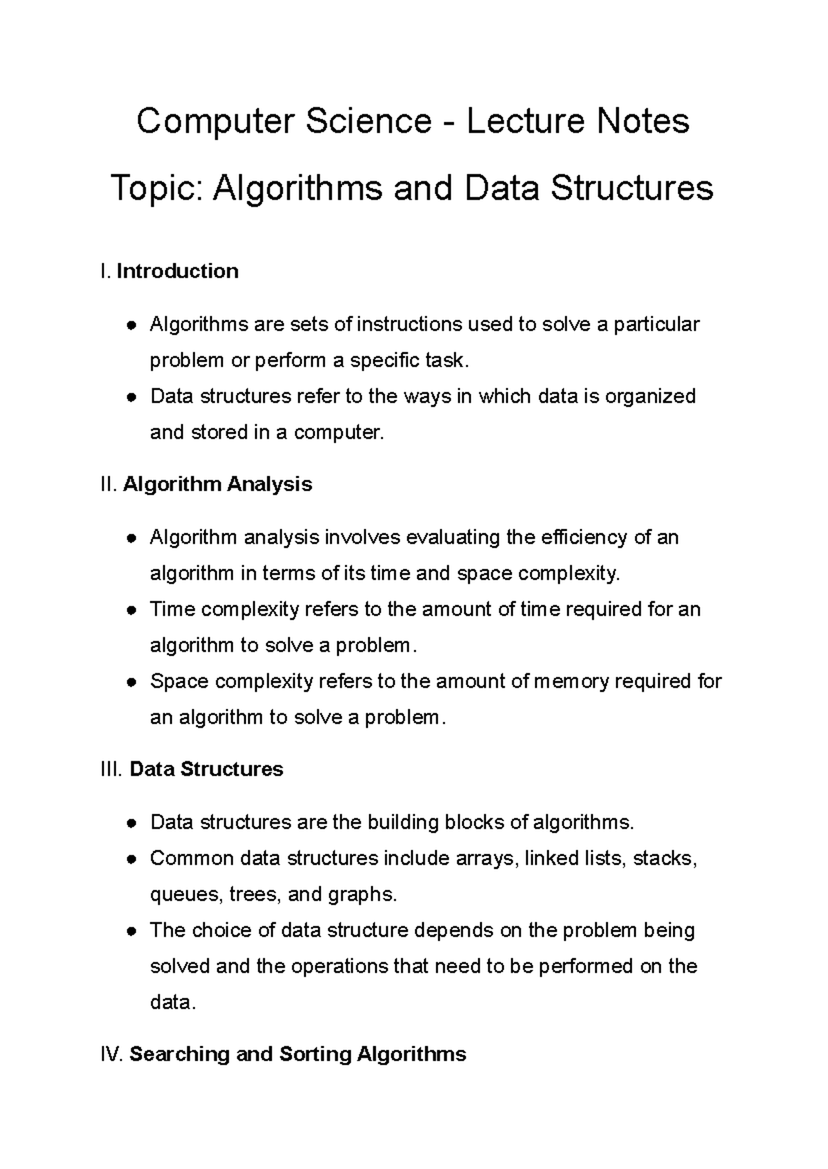CS - Lecture Notes: Algorithms & Data Structures Overview - Studocu