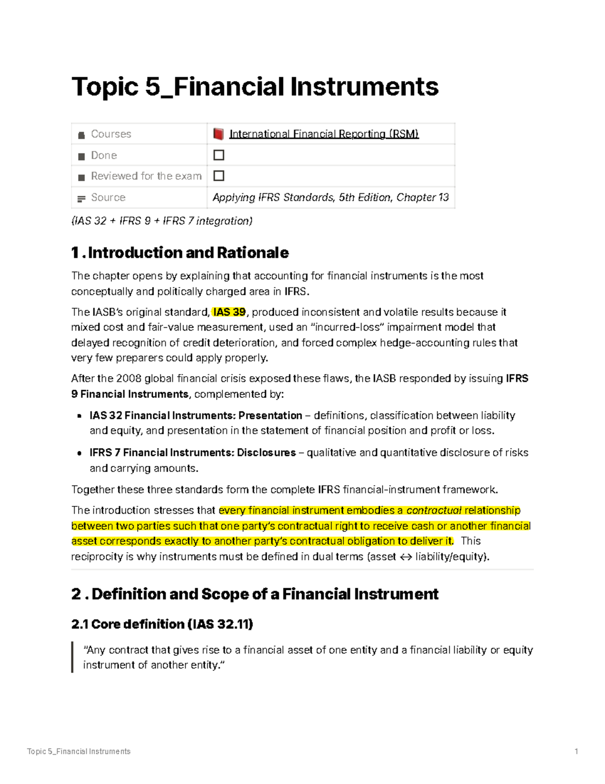 Topic 5: Financial Instruments - Summary of IFRS 9, IAS 32, and IFRS 7 ...